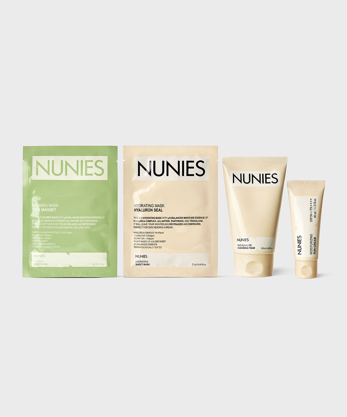 뉴니스(NUNIES) [패밀리 세트] 약알칼리성 클렌징폼 120ml+수분 선크림 40ml+수분 마스크 5매+진정 마스크 5매