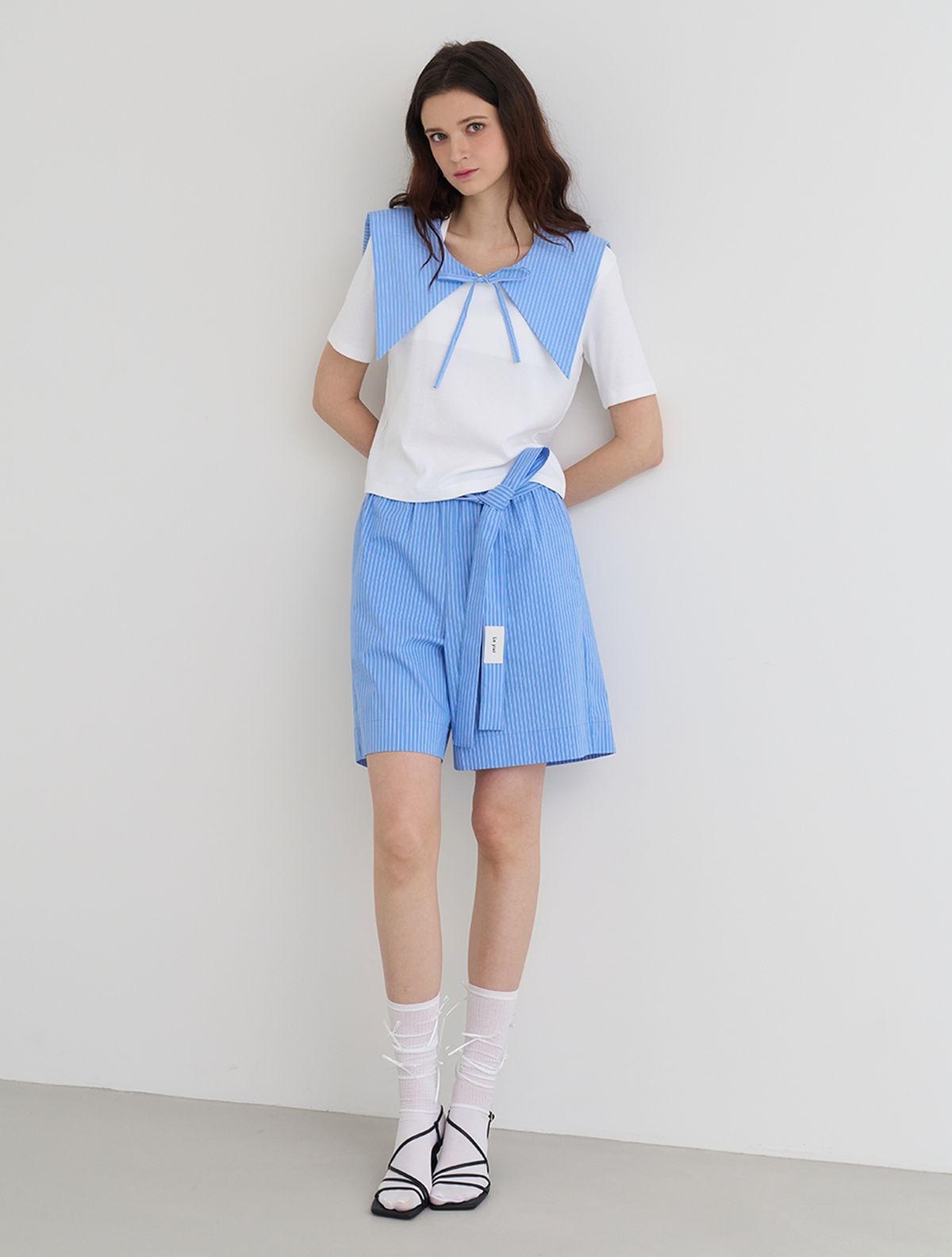 르이엘(LE YIEL) Ribbon Cape Collar_Light Blue 리본 케이프 카라_라이트 블루