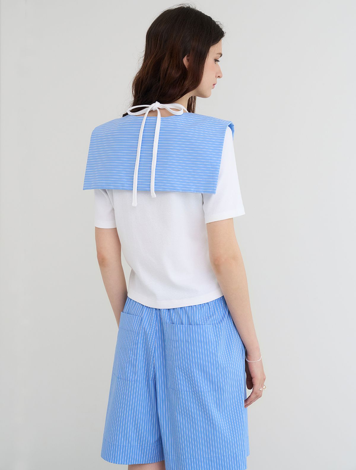 르이엘(LE YIEL) Ribbon Cape Collar_Light Blue 리본 케이프 카라_라이트 블루