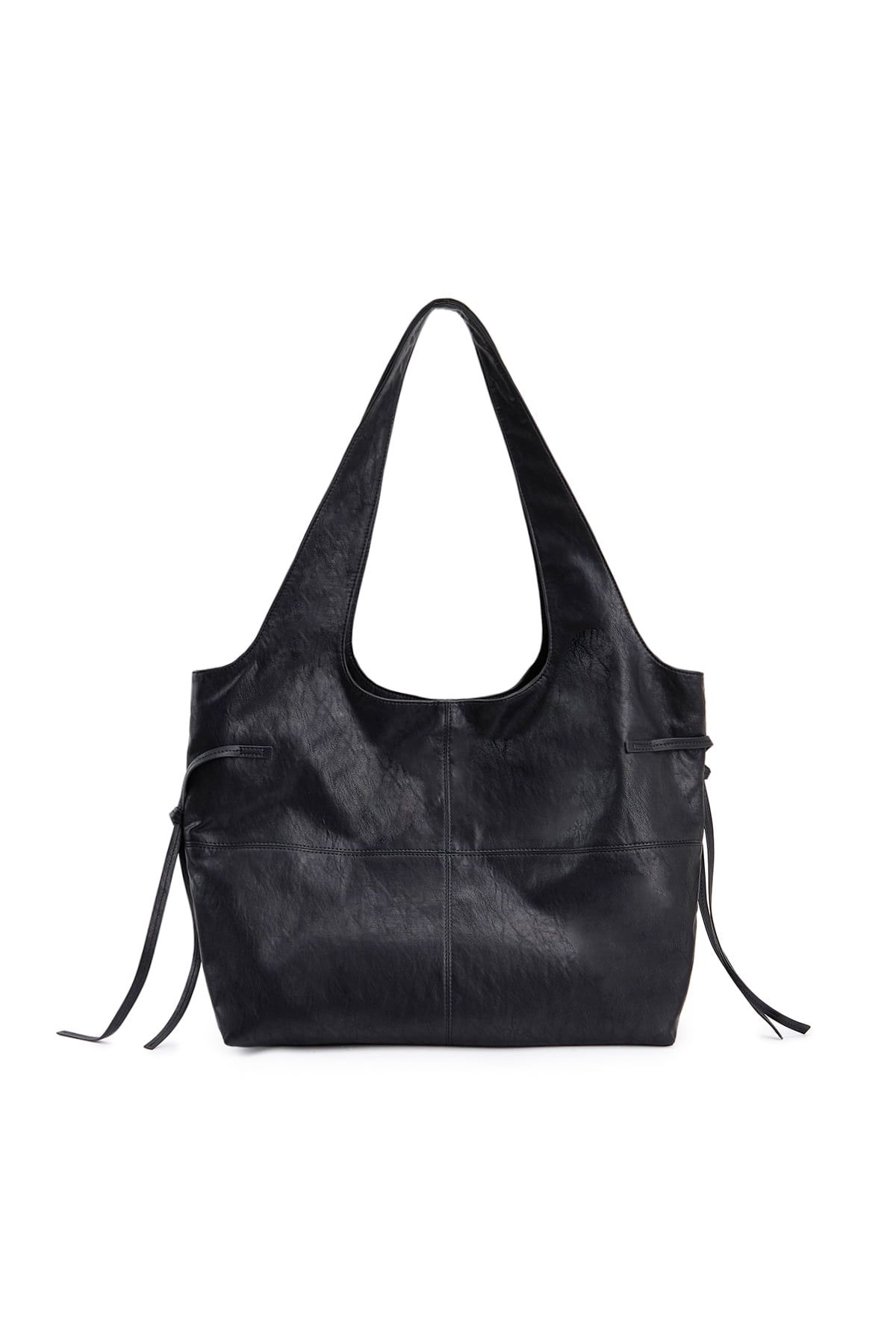 MUSINSA公式 | MATIN KIM SIDE STRING LEATHER BIG SHOULDER BAG IN BLACK