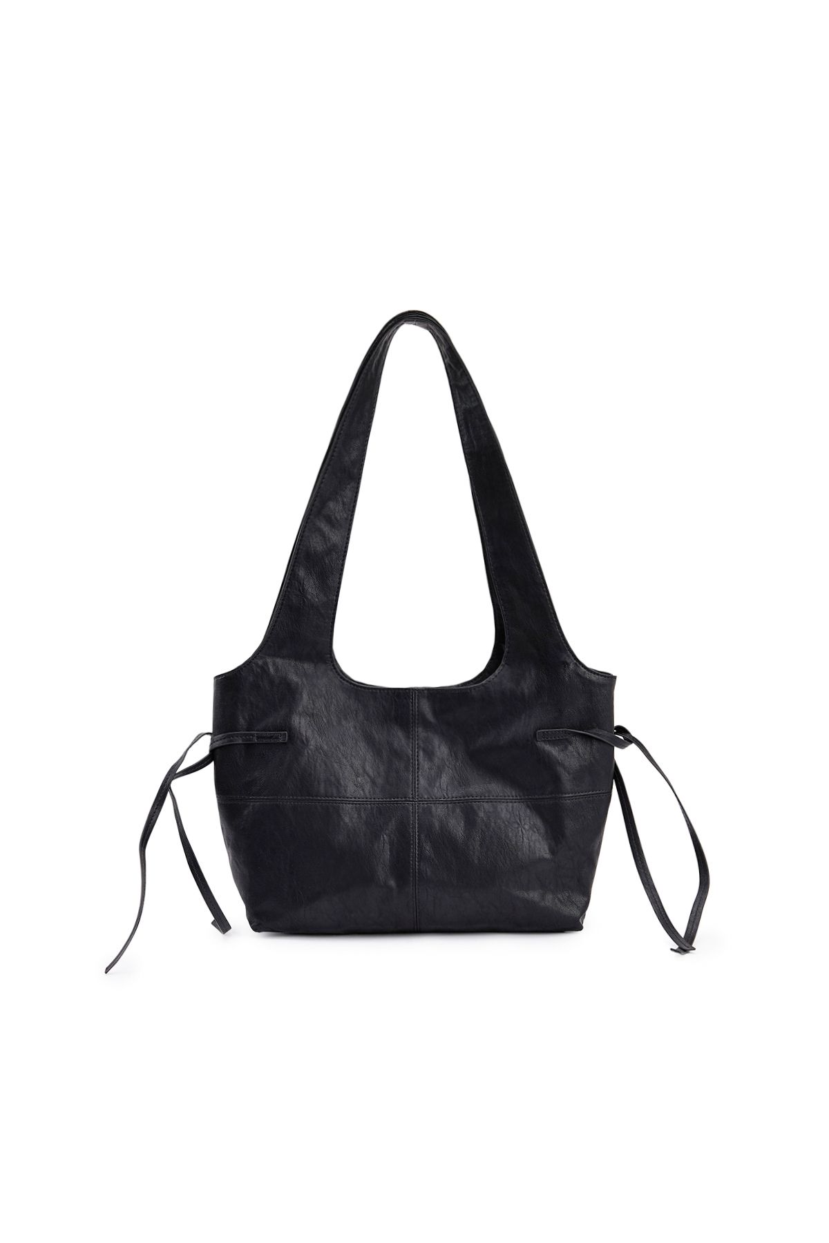 MUSINSA公式 | MATIN KIM SIDE STRING LEATHER SHOULDER BAG IN BLACK