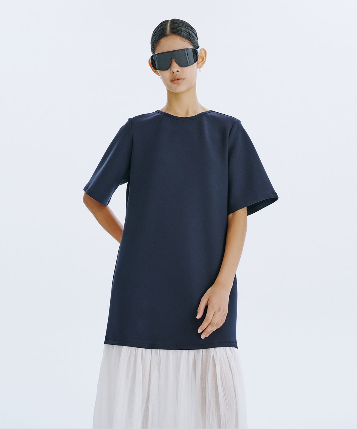 분더캄머(WNDERKAMMER) Bare Back Shirring Dress_Navy