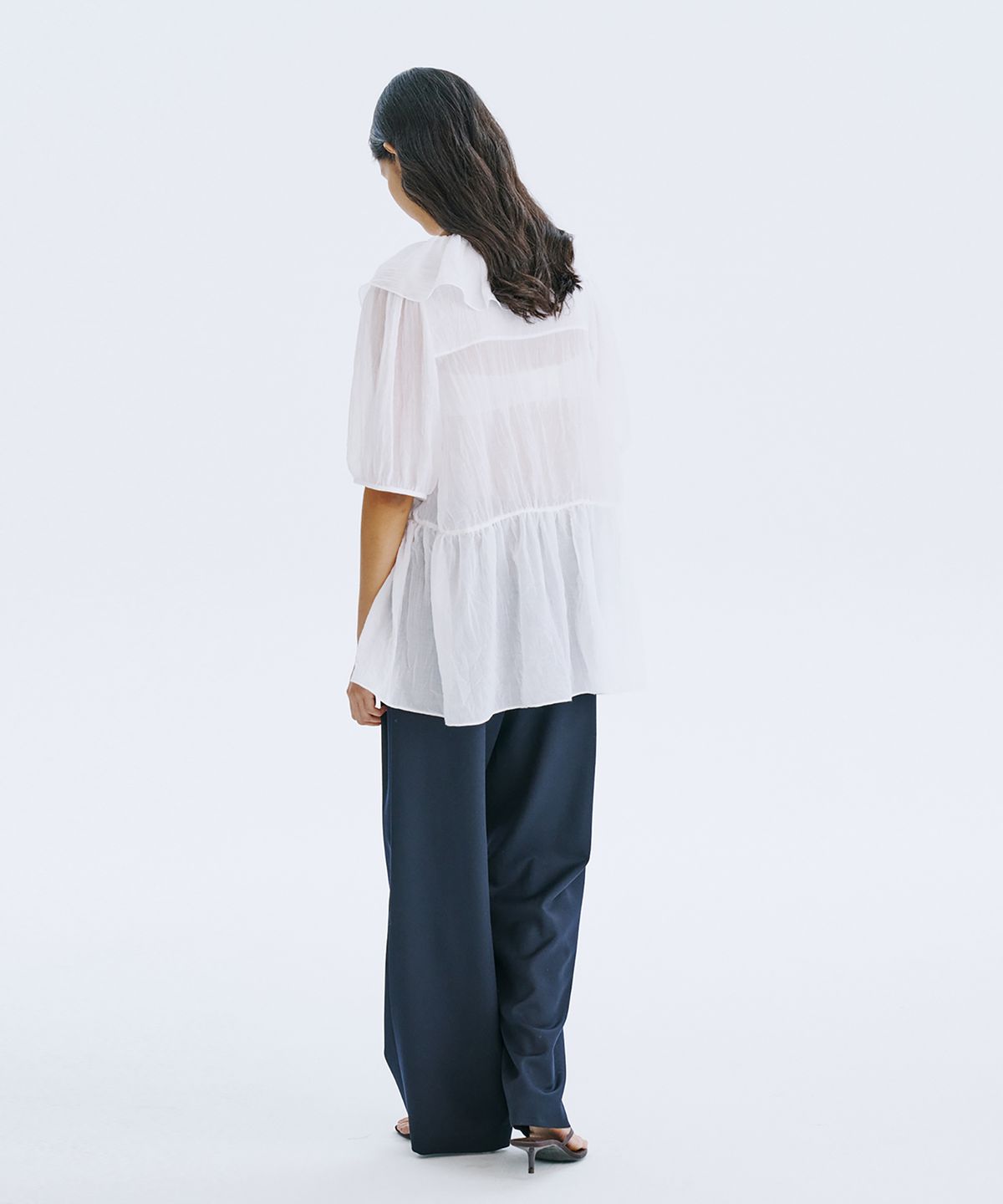 분더캄머(WNDERKAMMER) See-Through Oversized shirred blouse_White