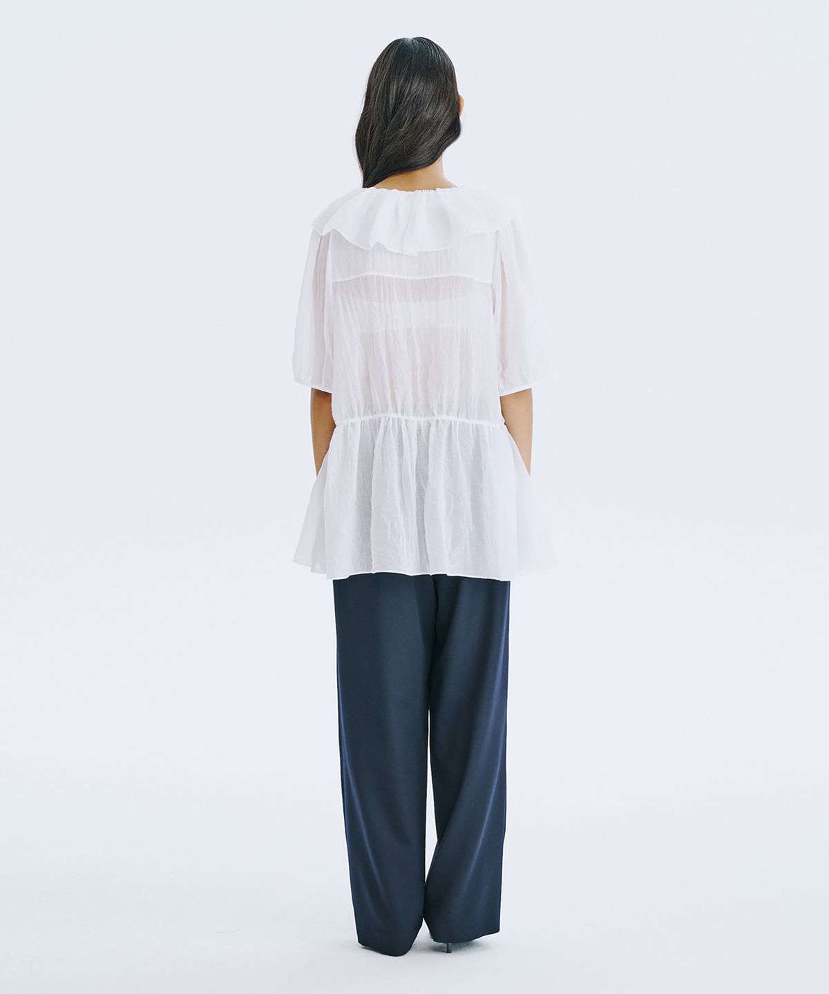 분더캄머(WNDERKAMMER) See-Through Oversized shirred blouse_White