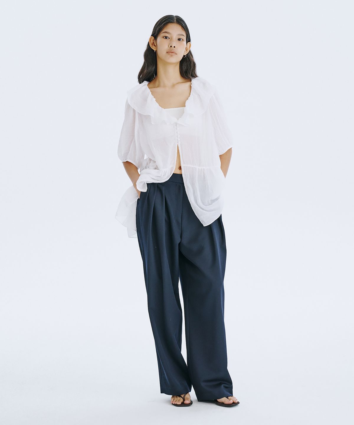분더캄머(WNDERKAMMER) See-Through Oversized shirred blouse_White