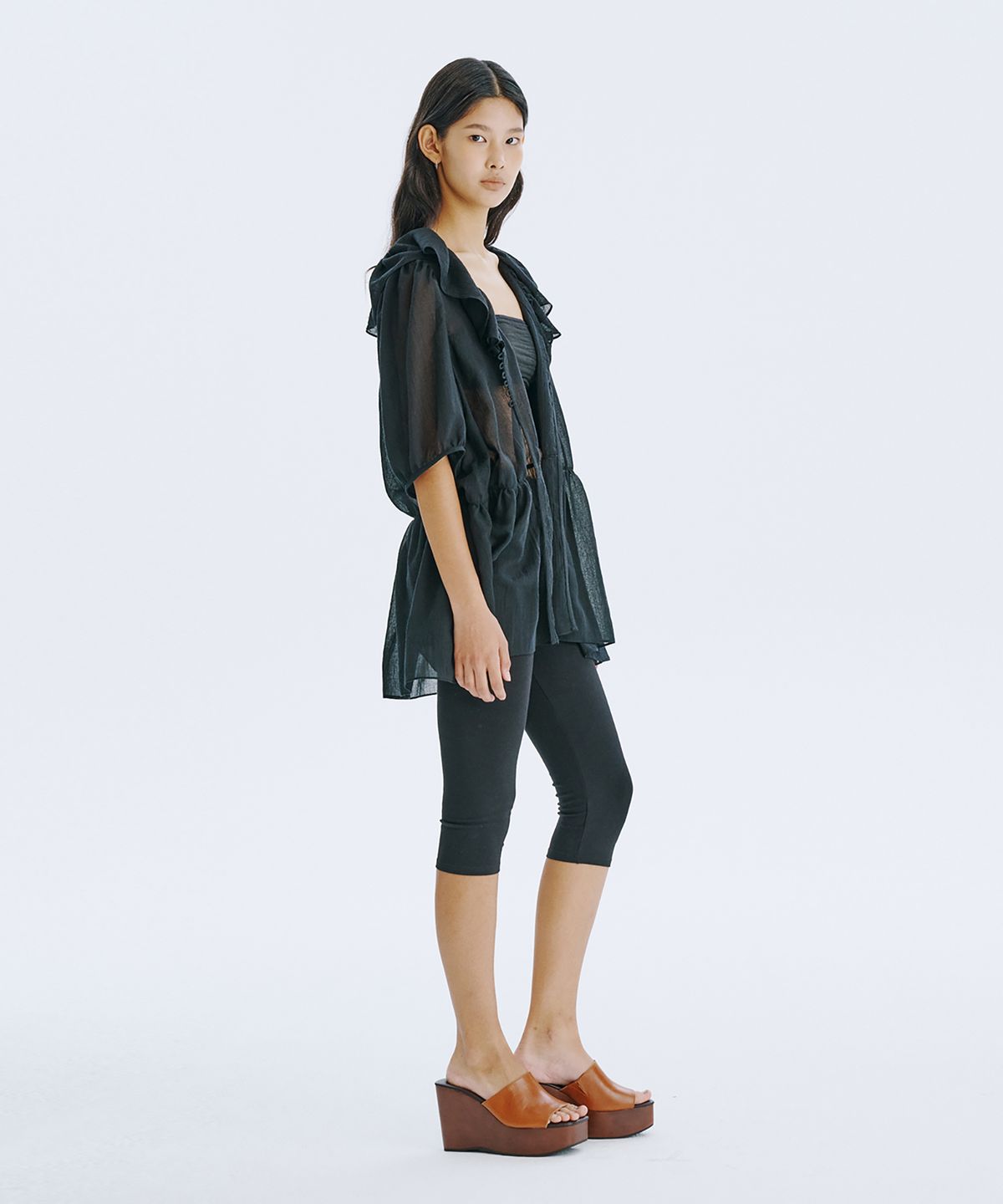 분더캄머(WNDERKAMMER) See-Through Oversized shirred blouse_Black