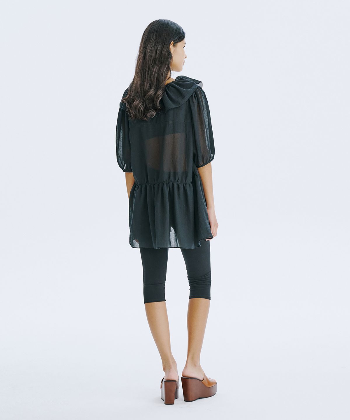 분더캄머(WNDERKAMMER) See-Through Oversized shirred blouse_Black