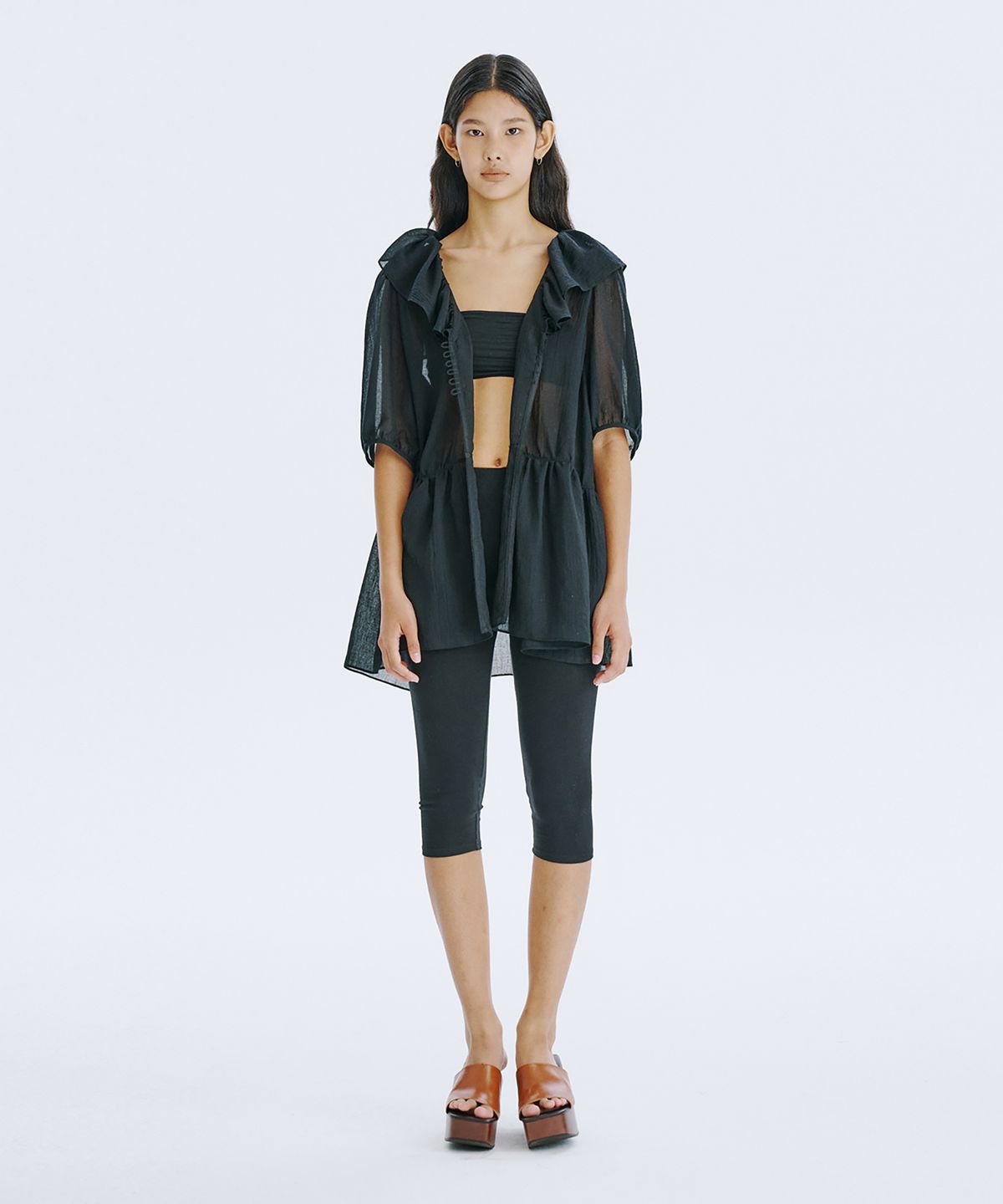 분더캄머(WNDERKAMMER) See-Through Oversized shirred blouse_Black
