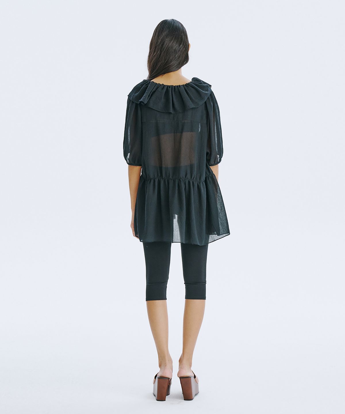 분더캄머(WNDERKAMMER) See-Through Oversized shirred blouse_Black