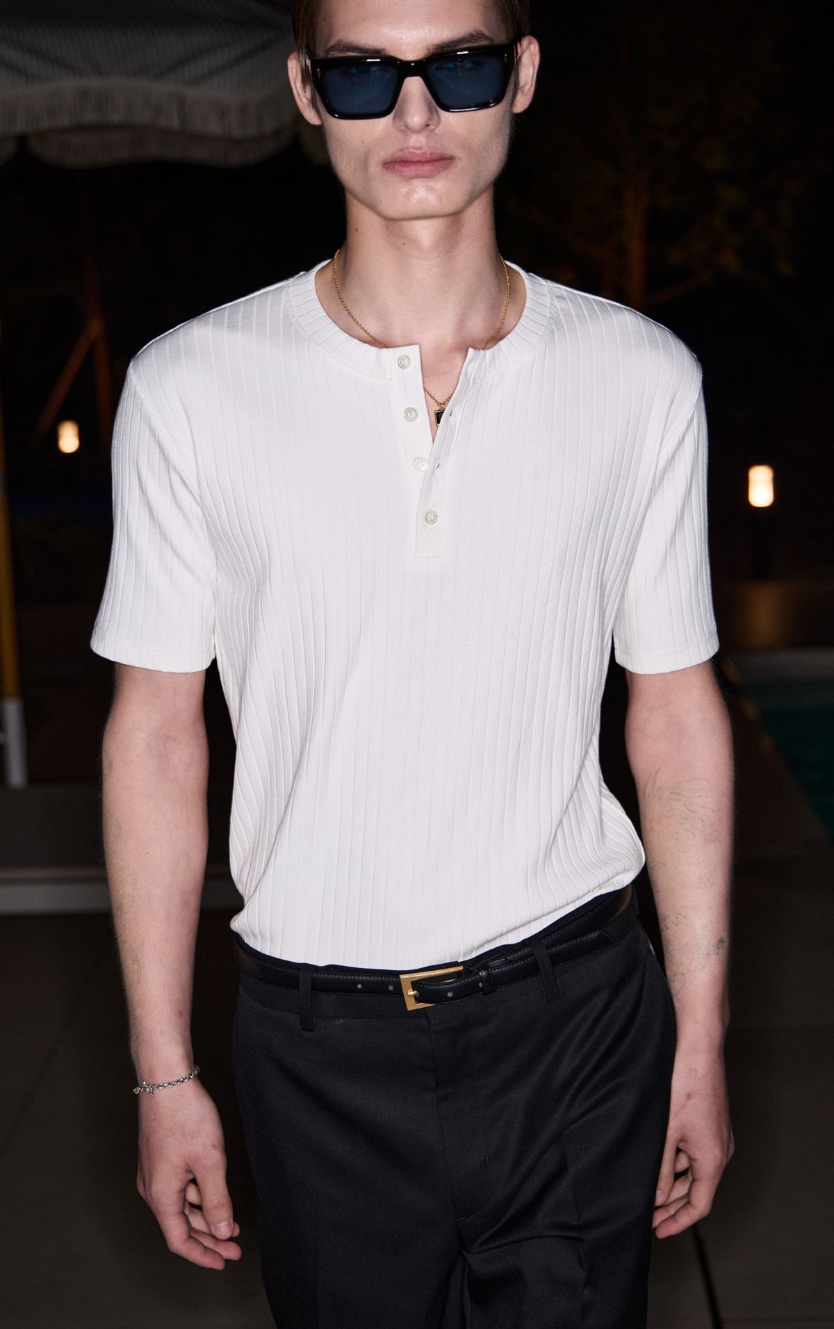 세비지(SAVAGE) Henley Neck Jersey Half Sleeve - Ivory