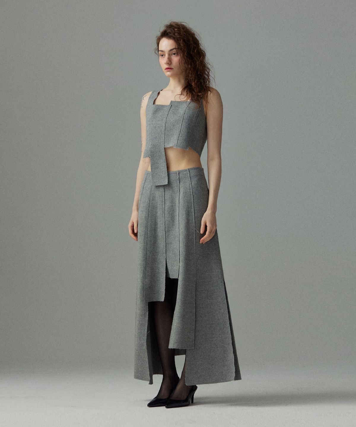 므아므(MMAM) Wool patchwork  skirt
