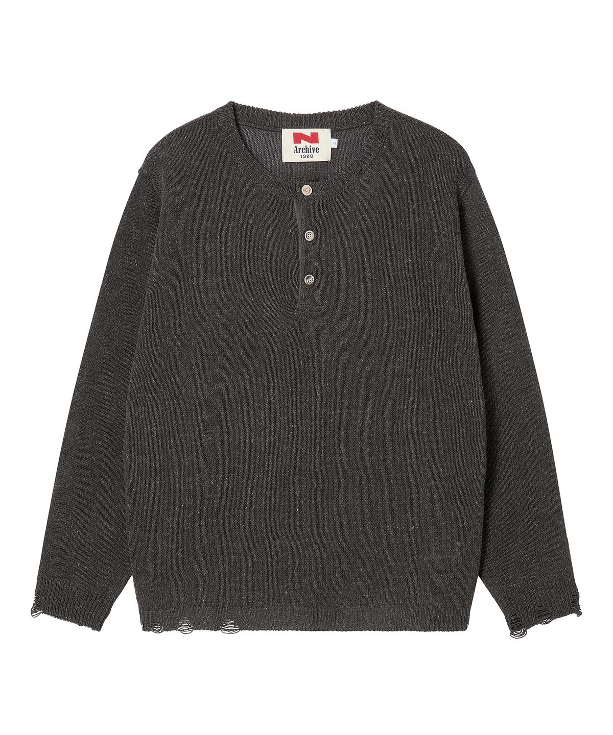 비욘드클로젯(BEYOND CLOSET) [COLLECTION LINE] 린넨 블렌디드 빈티지 가먼트 헨리넥 니트 차콜 그레이