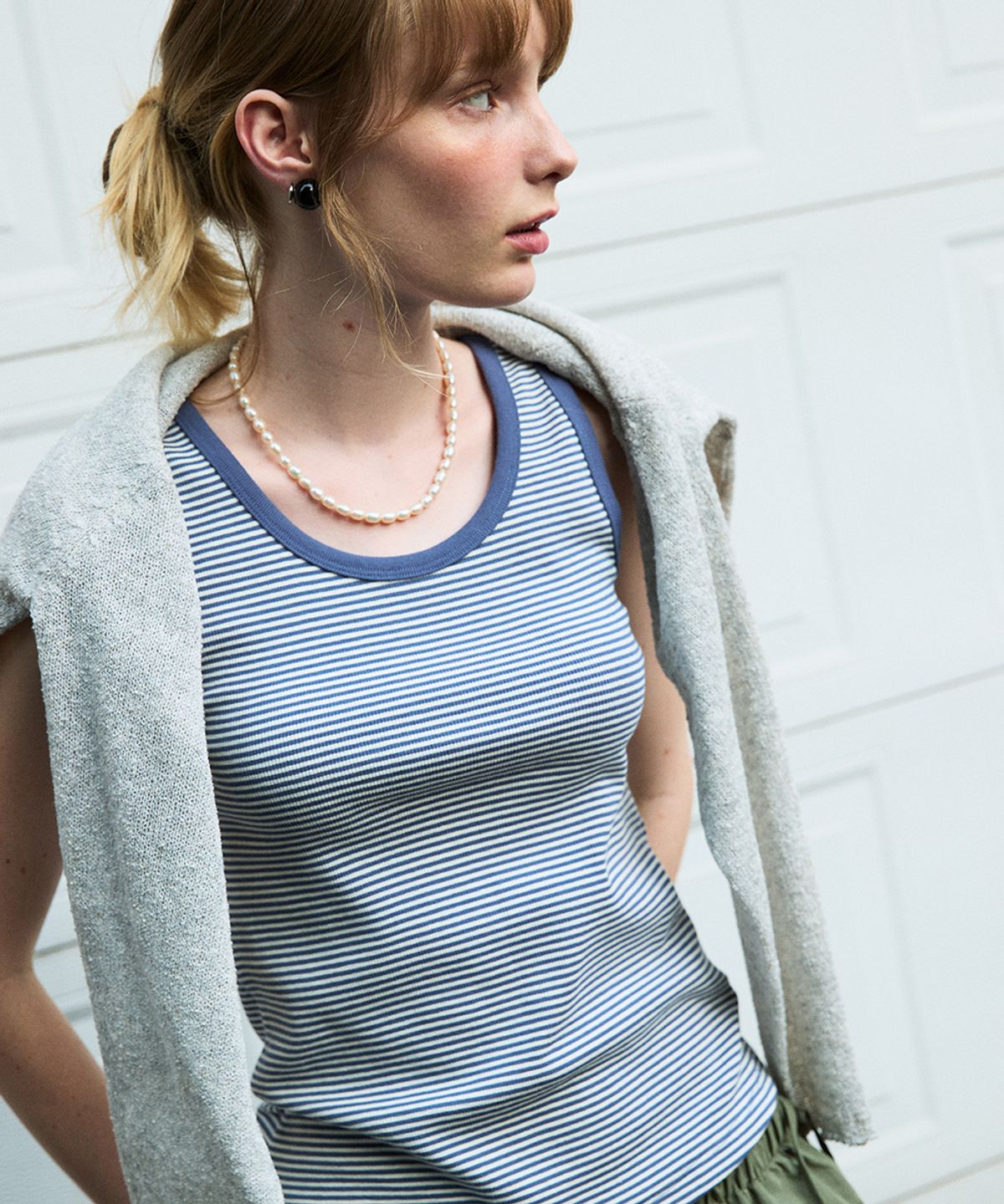 코케트(COQUET) U Neck Stripe Sleeveless Blue