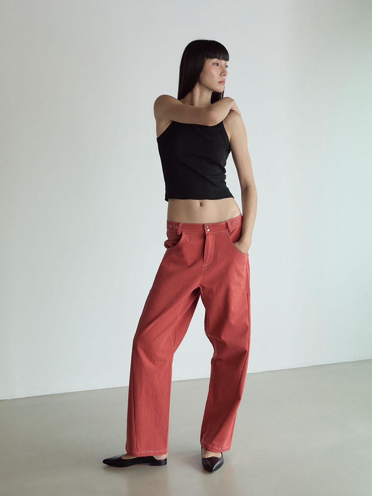 비수스(VISUS) Stitch Lowrise Cotton Pants_Red