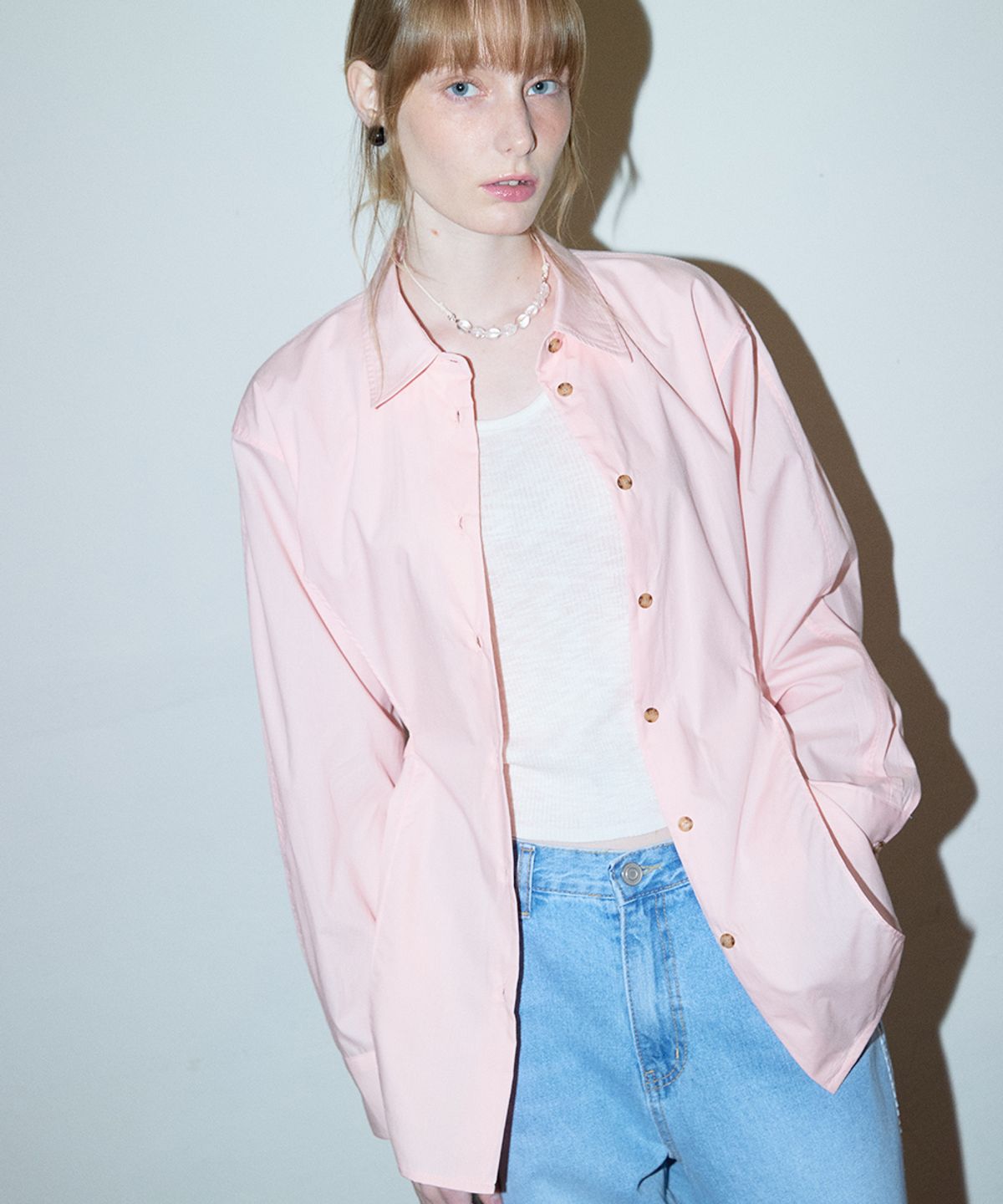 코케트(COQUET) Sheer Layered Belted Shirt Rose Pink