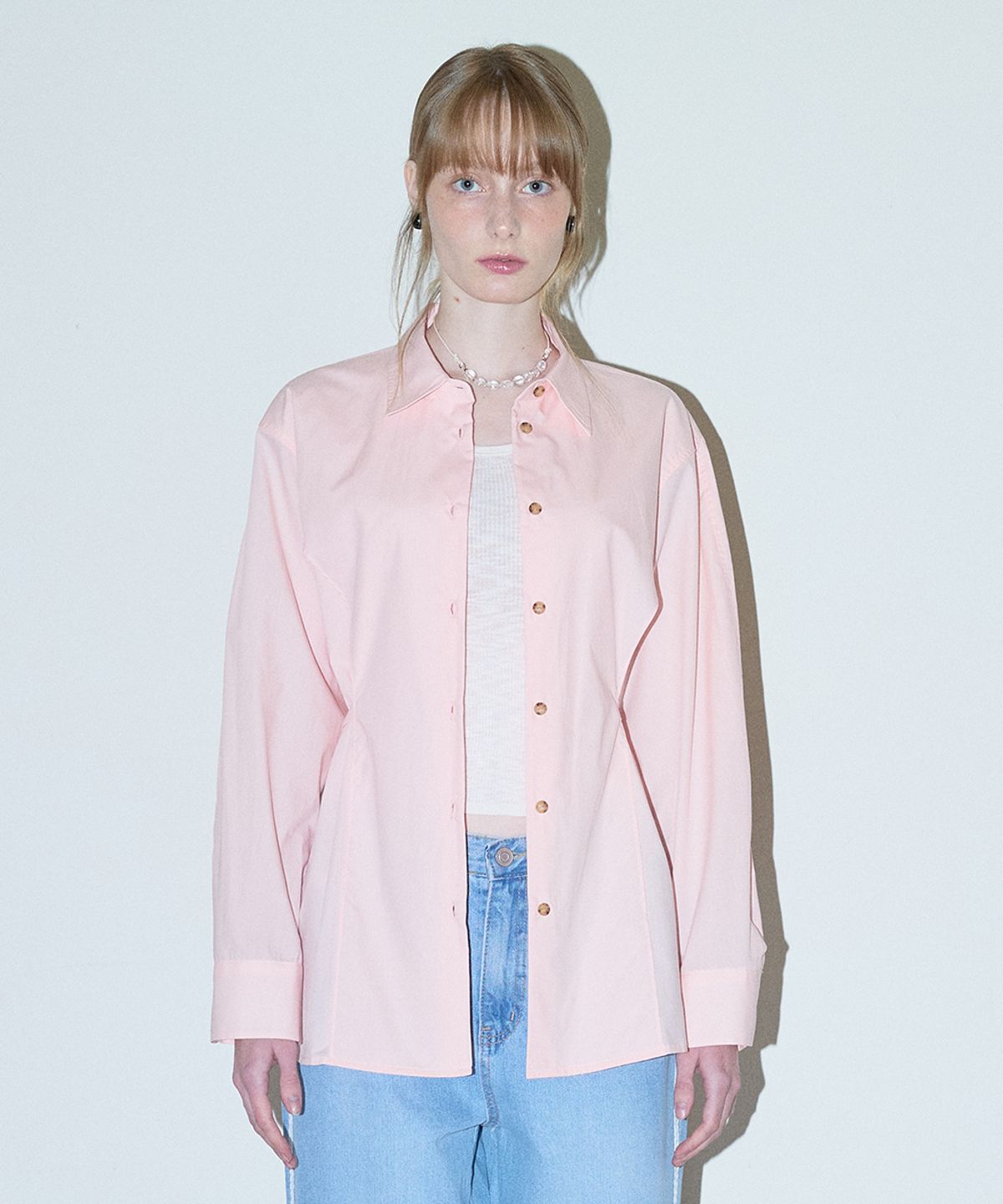 코케트(COQUET) Sheer Layered Belted Shirt Rose Pink