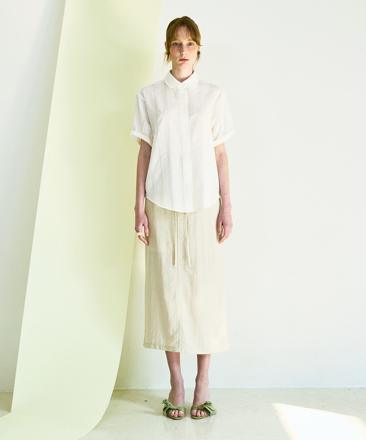 코케트(COQUET) Sheer Double Placket Roll Up Shirt Lace Stripe