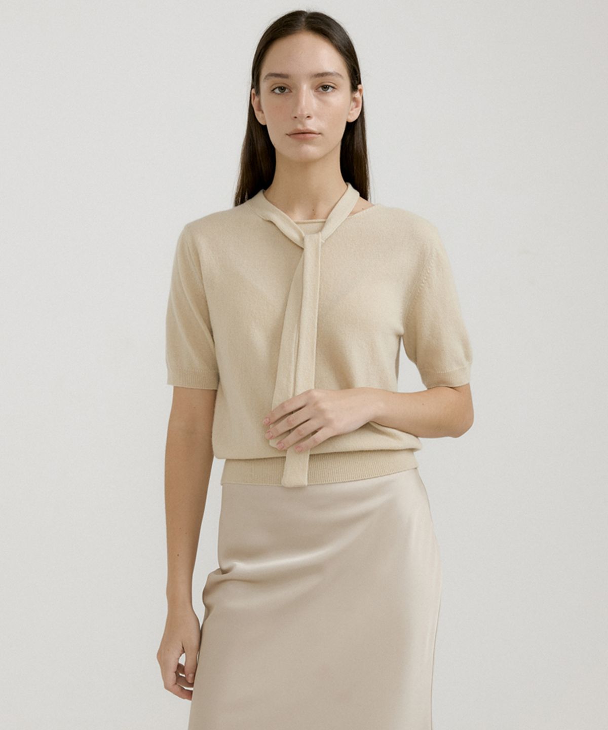오떼뜨(OCTETTE) WOOL TIE HALF SLEEVE KINT_3COLOR