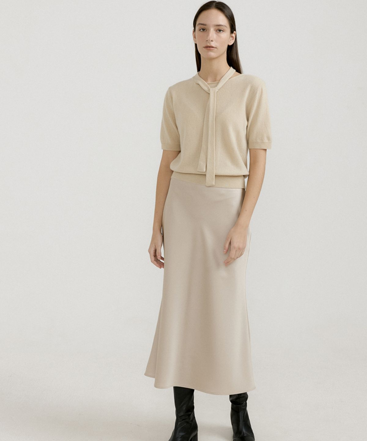 오떼뜨(OCTETTE) WOOL TIE HALF SLEEVE KINT_3COLOR
