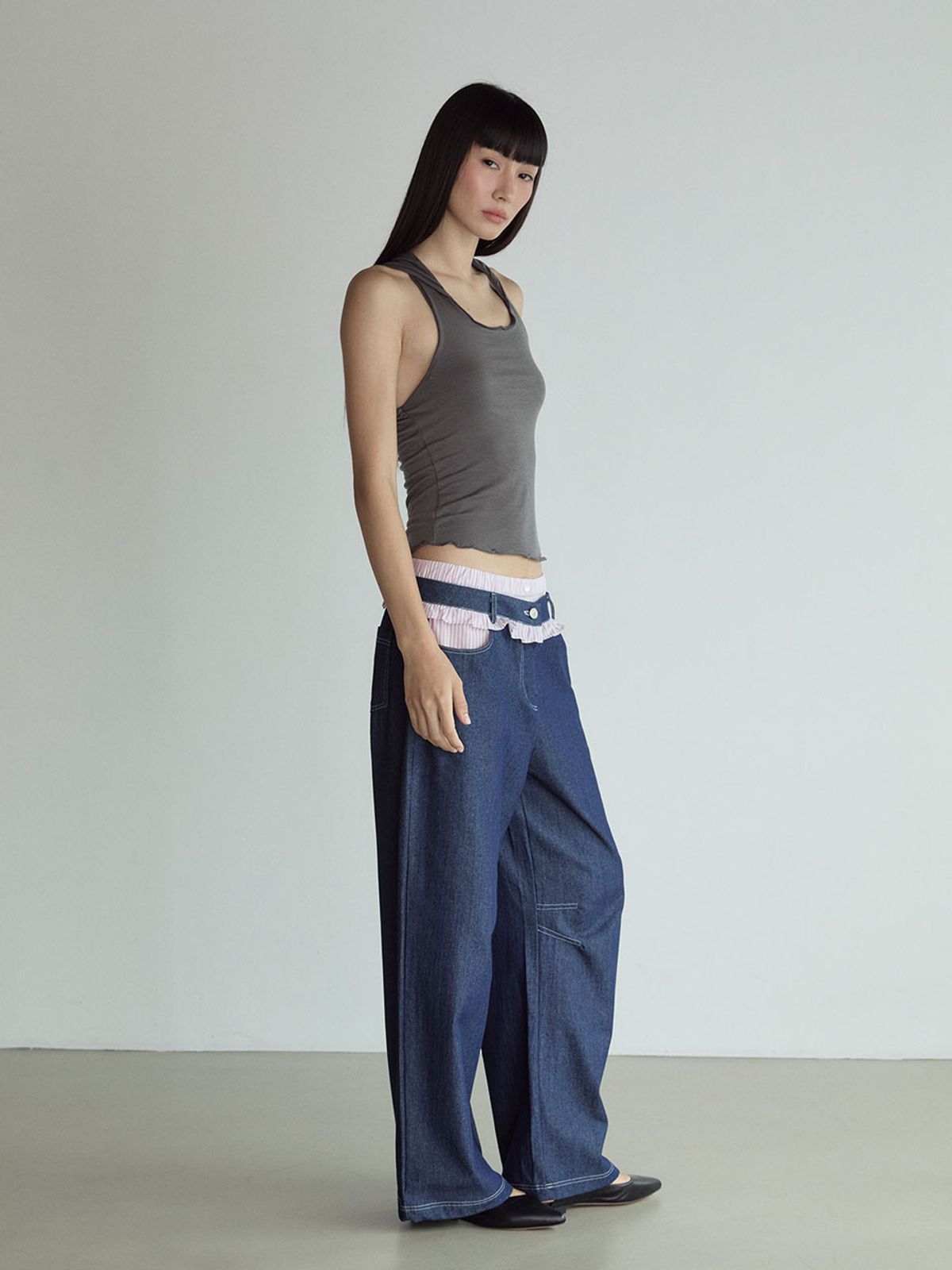 비수스(VISUS) Frill Block Pants_Deep Blue