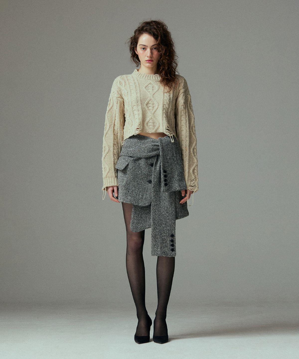 므아므(MMAM) Cable destroyed crop knit