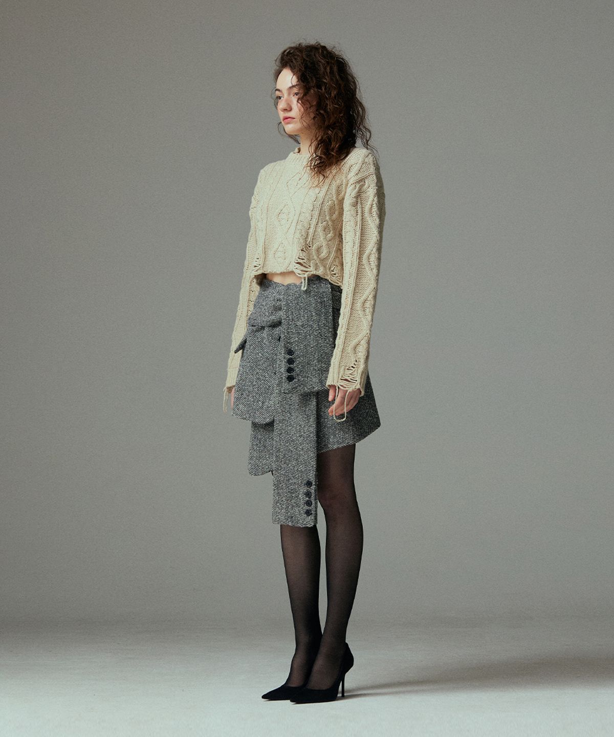 므아므(MMAM) Cable destroyed crop knit
