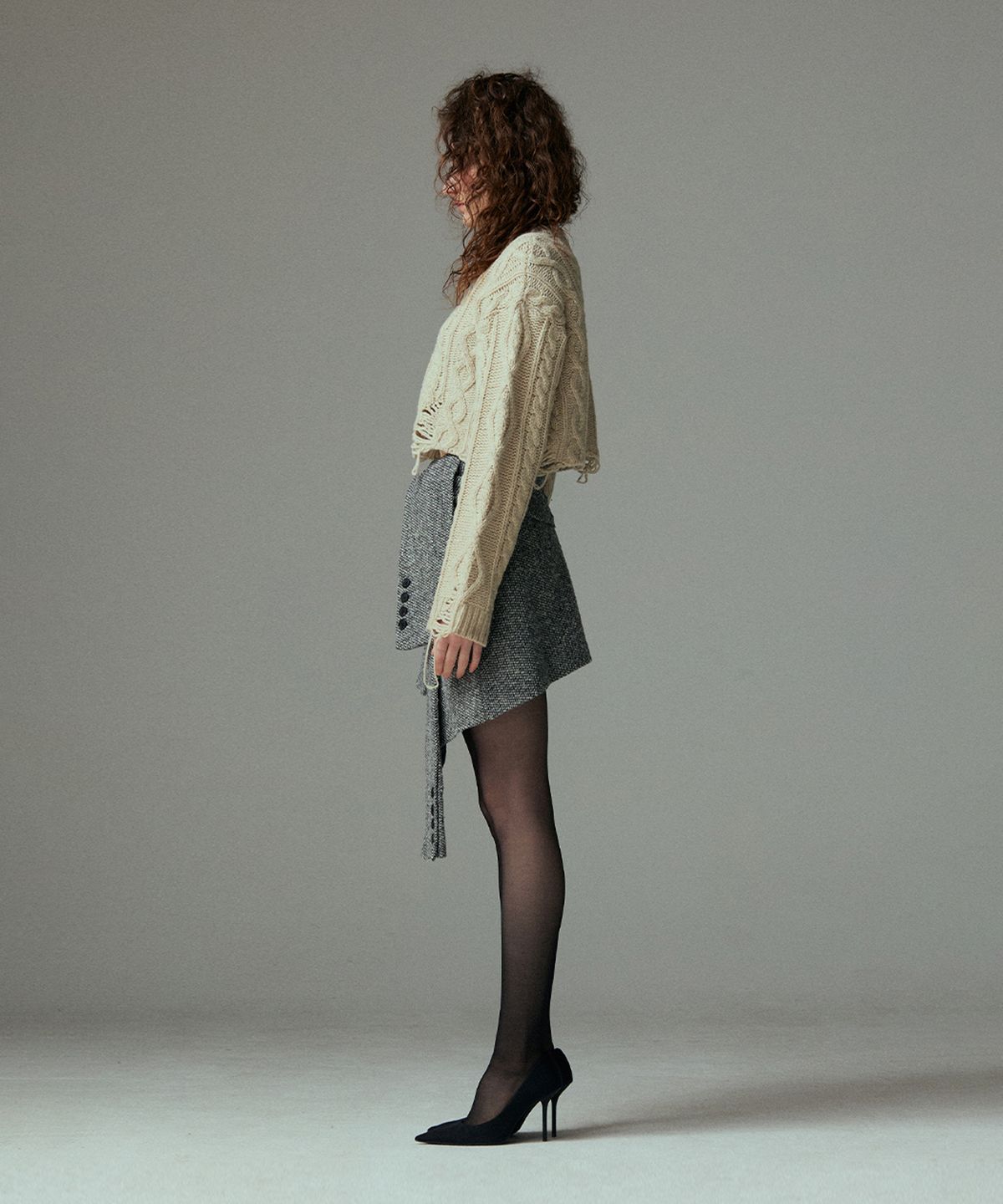 므아므(MMAM) Cable destroyed crop knit