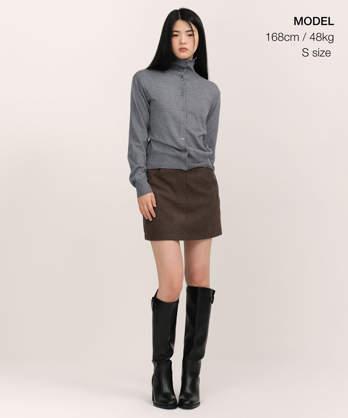 무신사 스탠다드 우먼(MUSINSA STANDARD WOMAN) 우먼즈 에센셜 하이 넥 가디건 [미디엄 그레이]