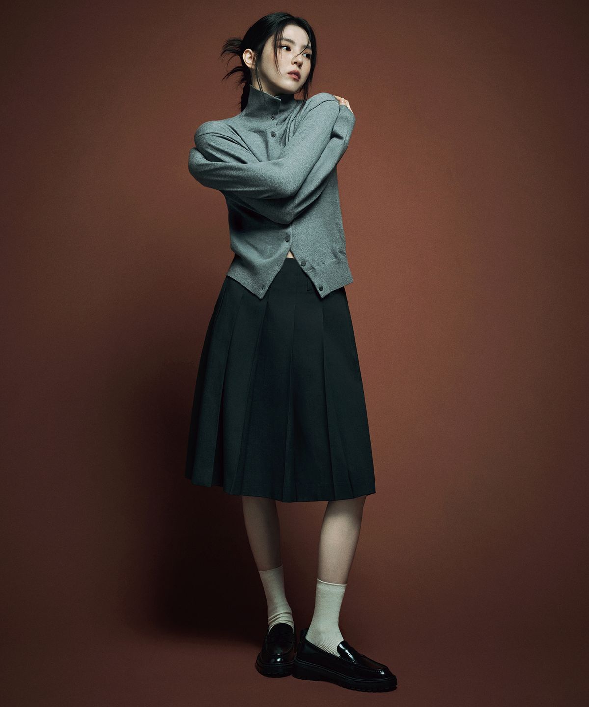 무신사 스탠다드 우먼(MUSINSA STANDARD WOMAN) 우먼즈 에센셜 하이 넥 가디건 [미디엄 그레이]