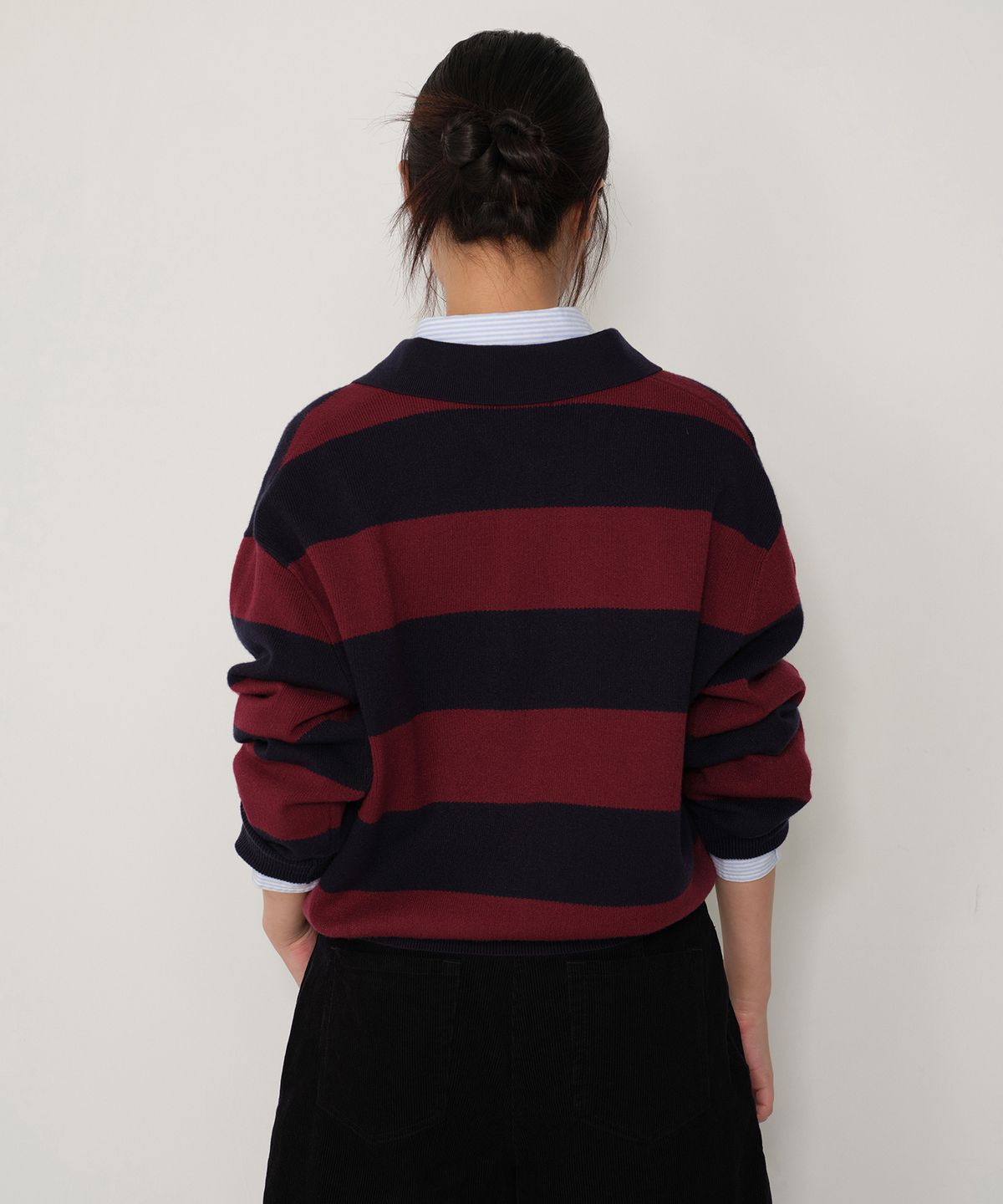 무신사 스탠다드 우먼(MUSINSA STANDARD WOMAN) 우먼즈 볼드 스트라이프 칼라드 니트 [버건디]