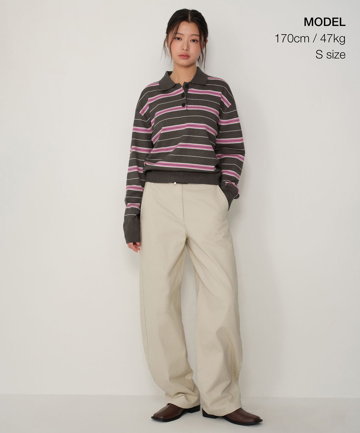 무신사 스탠다드 우먼(MUSINSA STANDARD WOMAN) 우먼즈 멀티 스트라이프 칼라드 니트 [핑크]