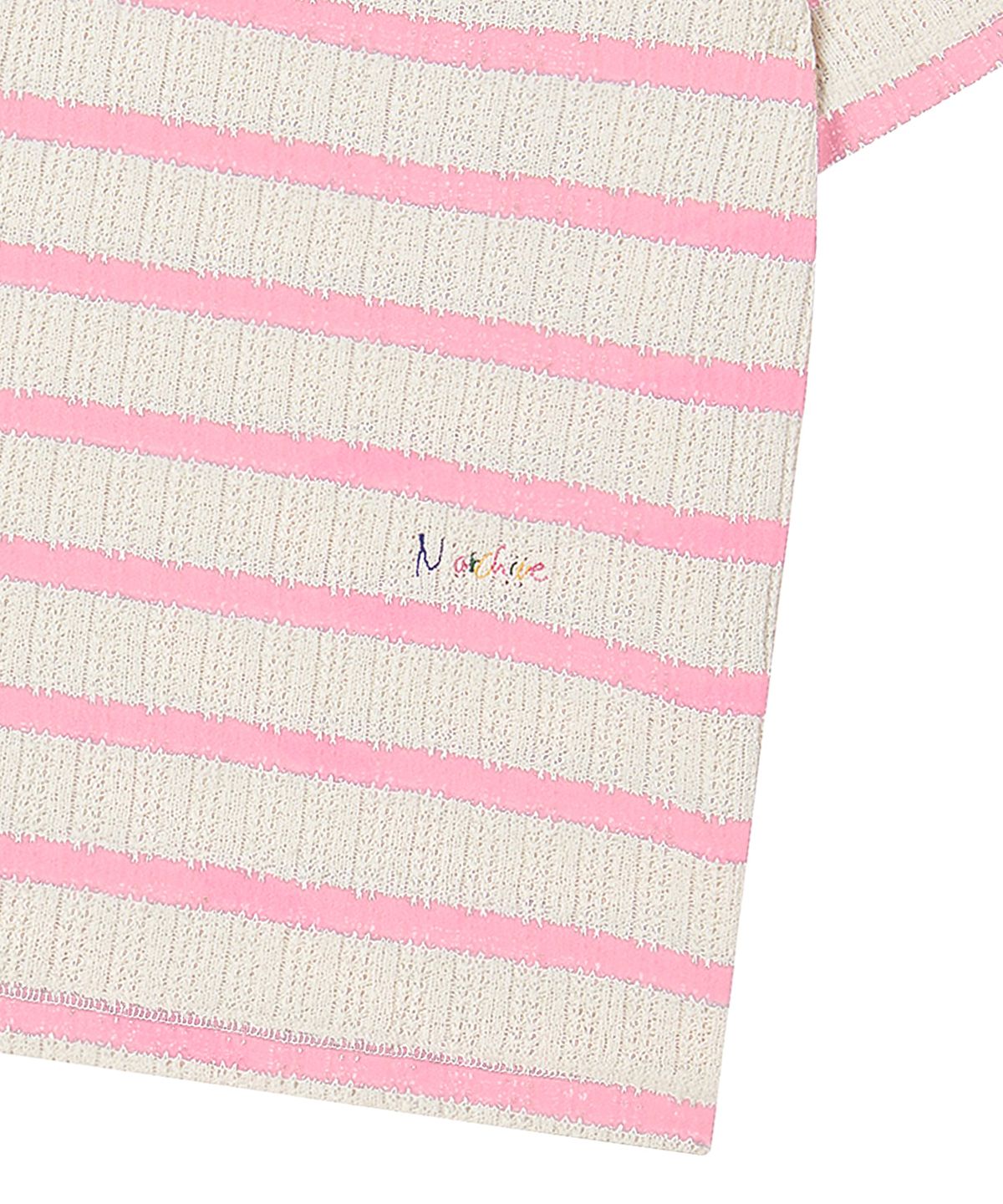 비욘드클로젯(BEYOND CLOSET) [COLLECTION LINE] 럭스 코튼 스트라이프 헨리넥 반팔 니트 핑크