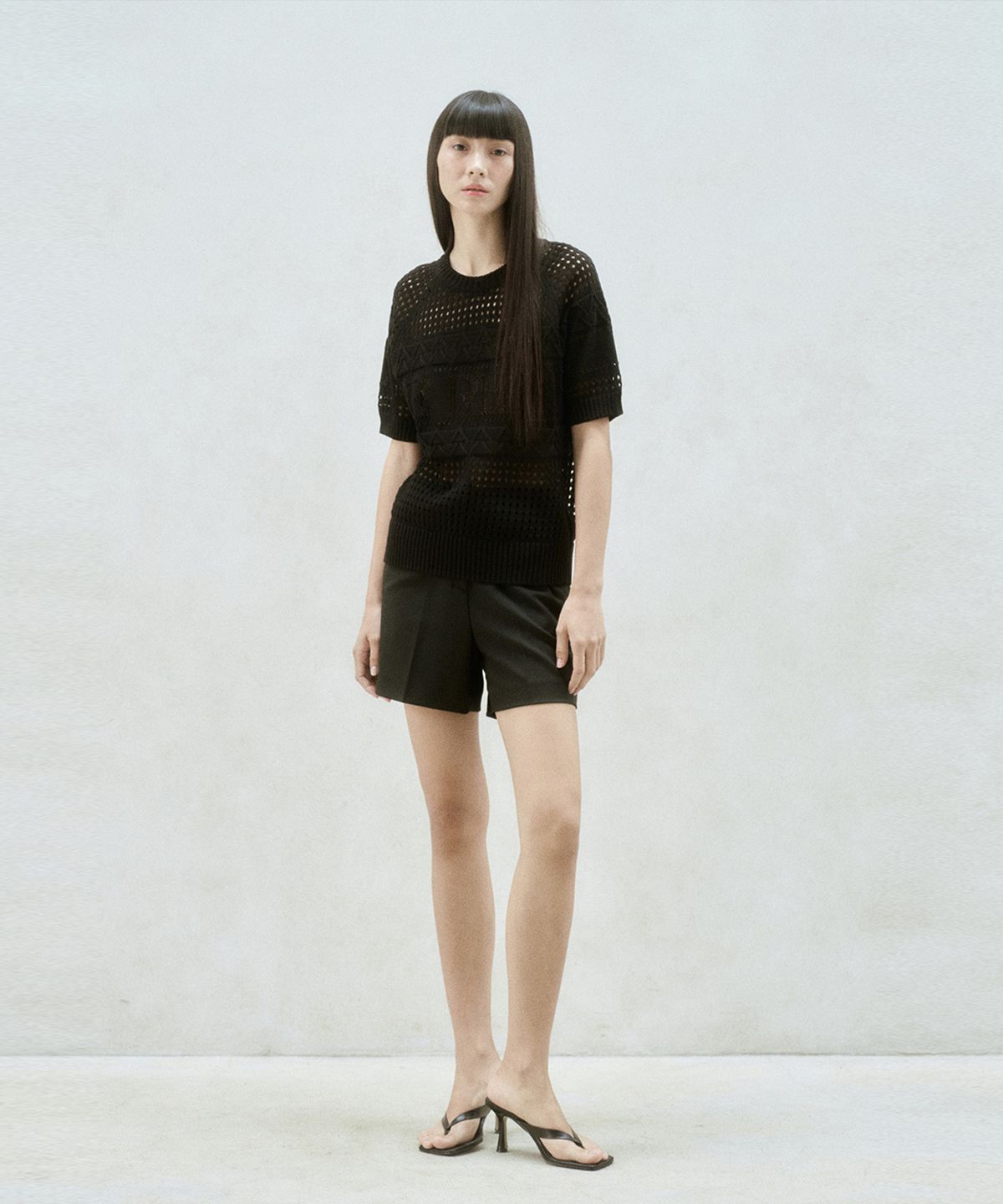 리이(RE RHEE) LINEN BLEND SCASI KNIT TOP BLACK