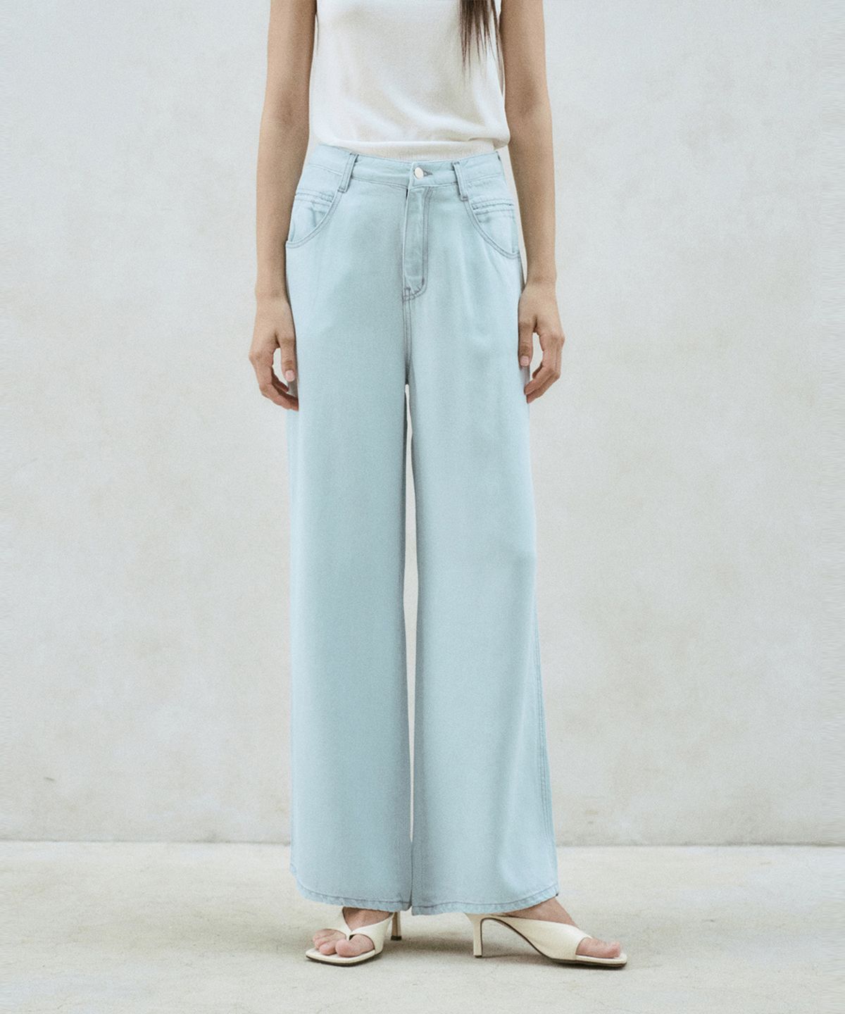 리이(RE RHEE) WIDE LEG DENIM PANTS ICE BLUE