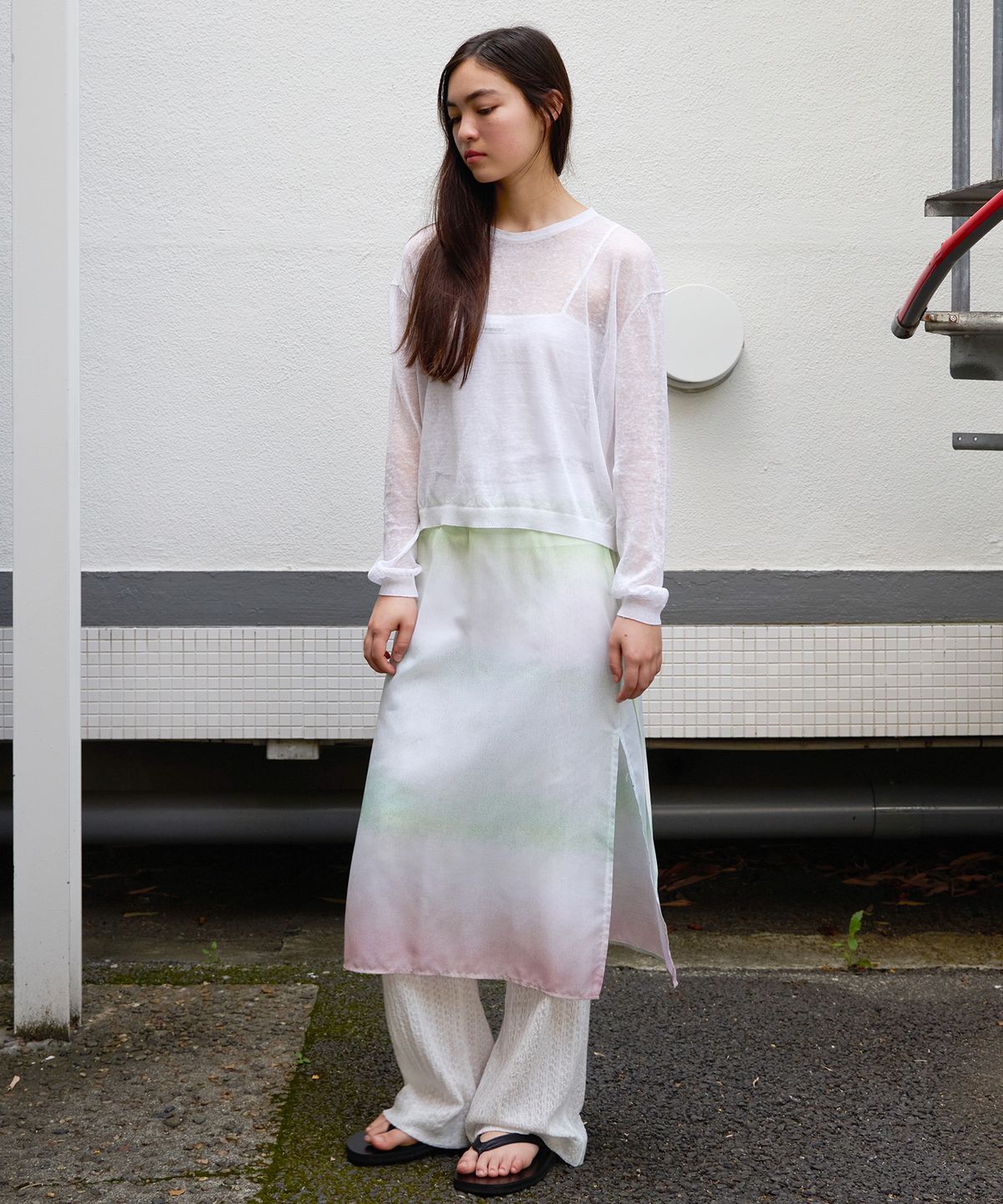 르바(LEVAR) Gradation Layered Skirt - Gradation Irish-mint