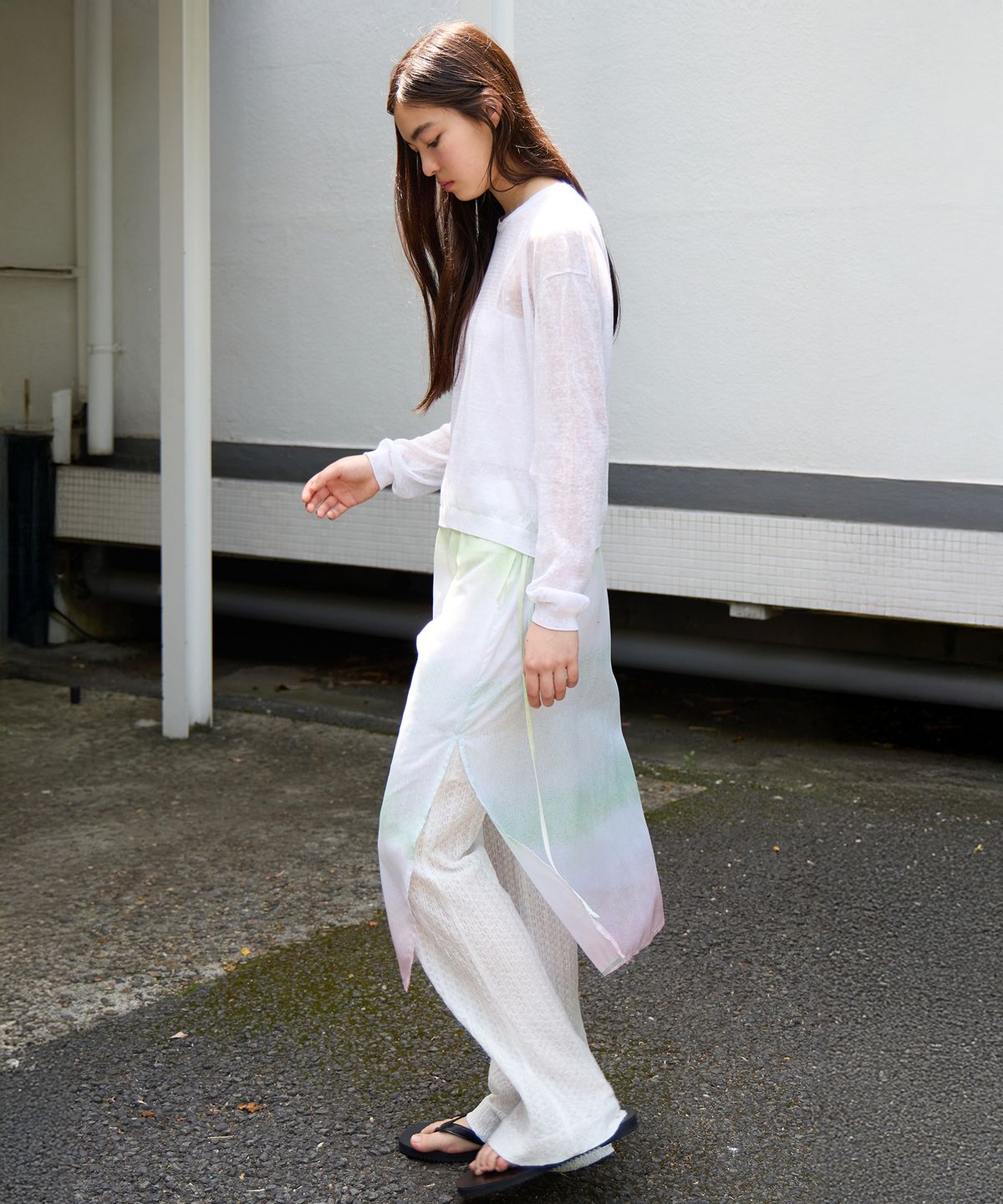 르바(LEVAR) Gradation Layered Skirt - Gradation Irish-mint