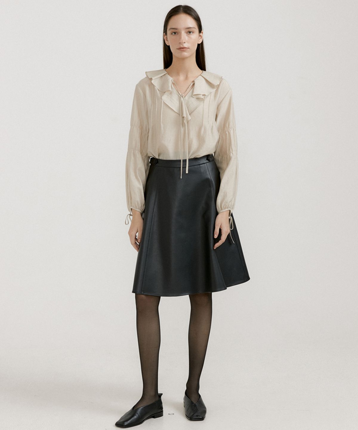 오떼뜨(OCTETTE) LEATHER FLARE SK_BLACK