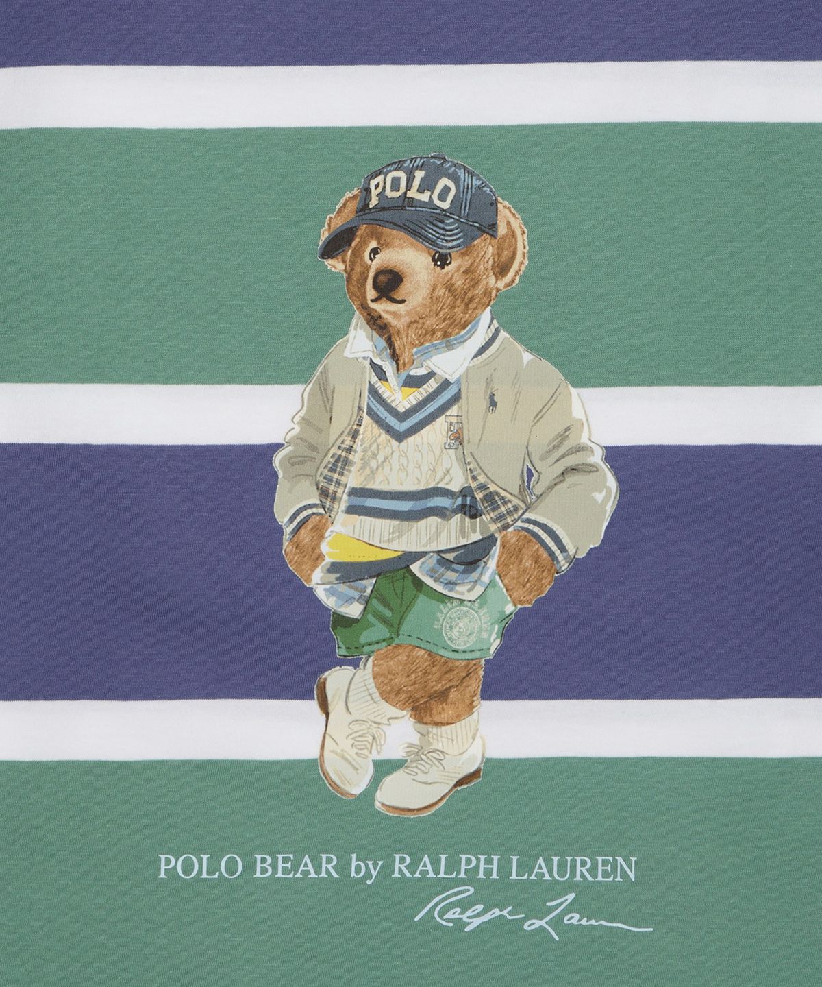 폴로 랄프 로렌 칠드런(POLO RALPH LAUREN CHILDREN) 폴로 베어 스트라이프 코튼 저지 티-미디움 그린