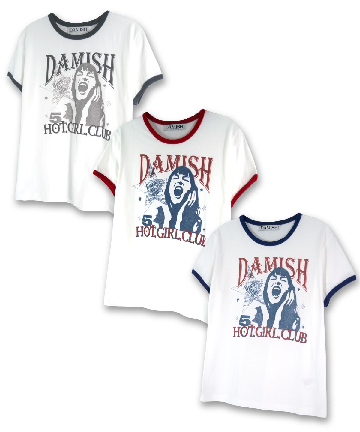 다미쉬(DAMISH) 핫 걸 클럽 링거 티셔츠_레드