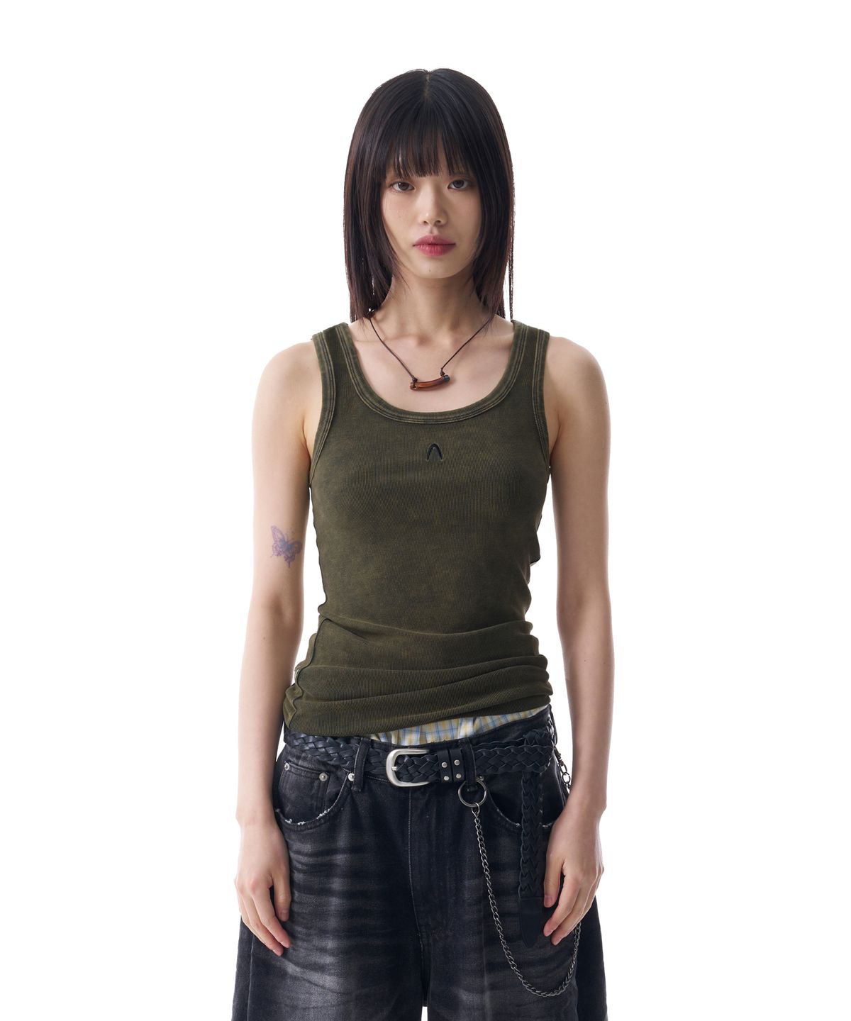 아캄(AAKAM) Vintage Washed Logo Sleeveless (Khaki)