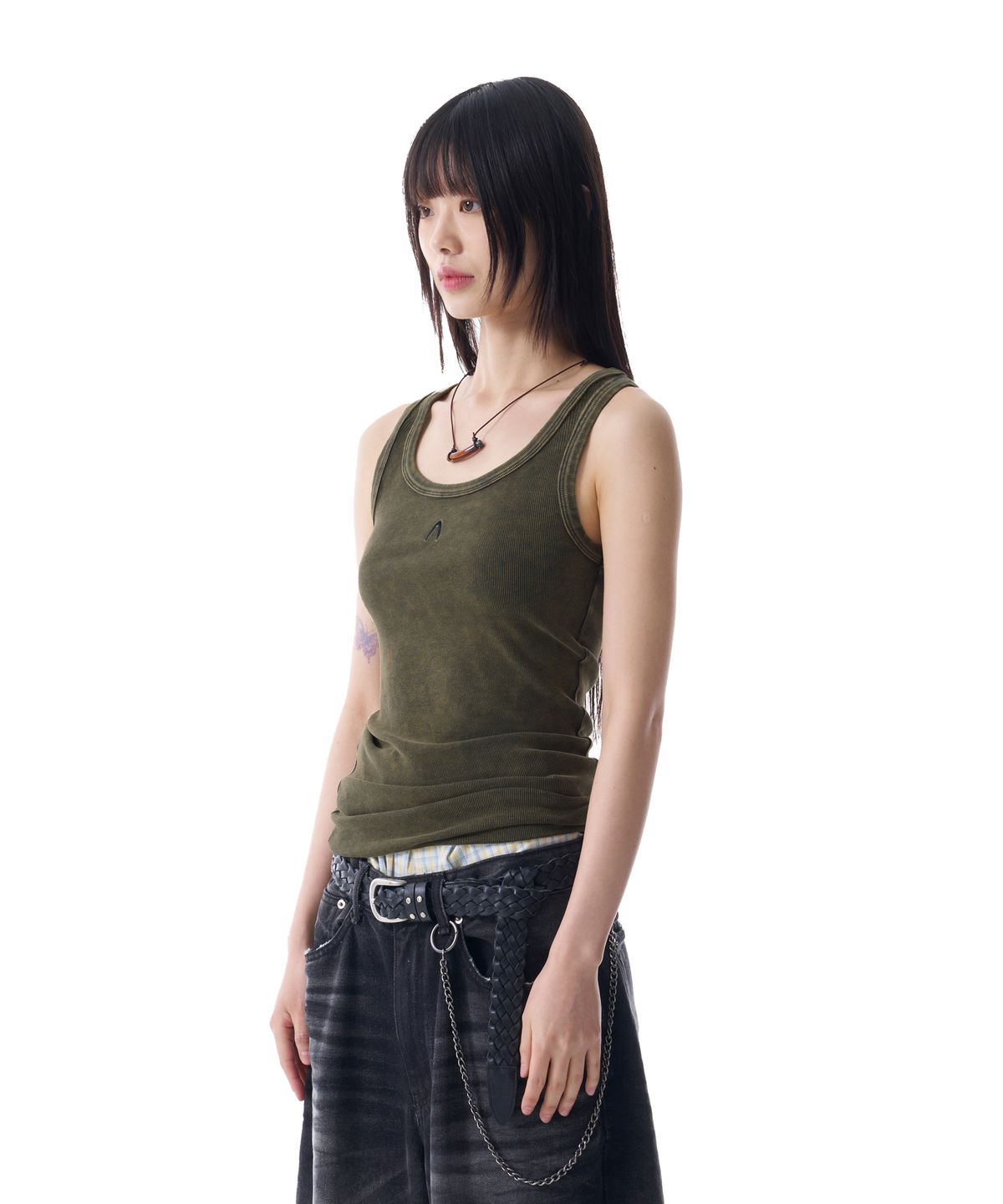 아캄(AAKAM) Vintage Washed Logo Sleeveless (Khaki)