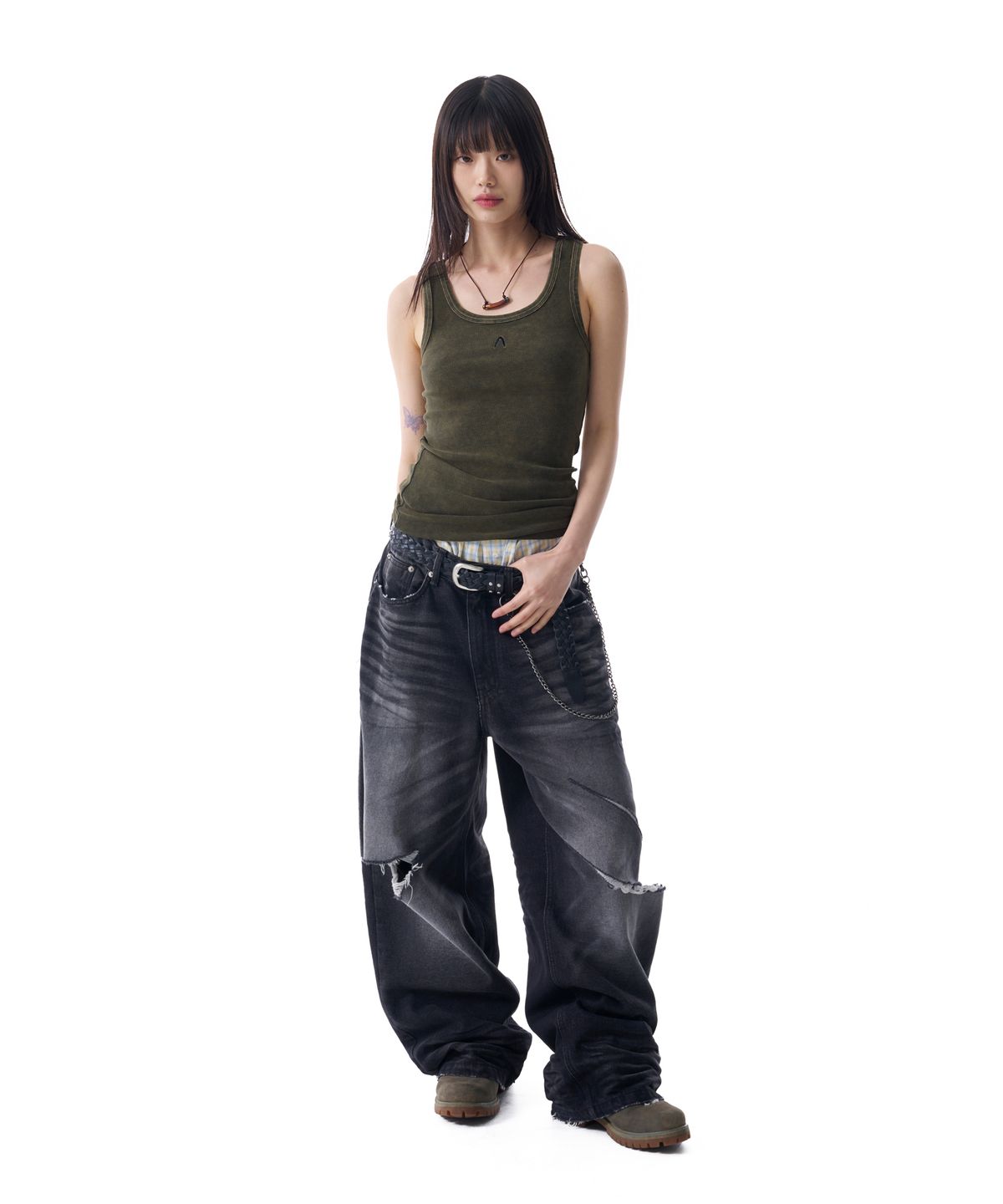 아캄(AAKAM) Vintage Washed Logo Sleeveless (Khaki)