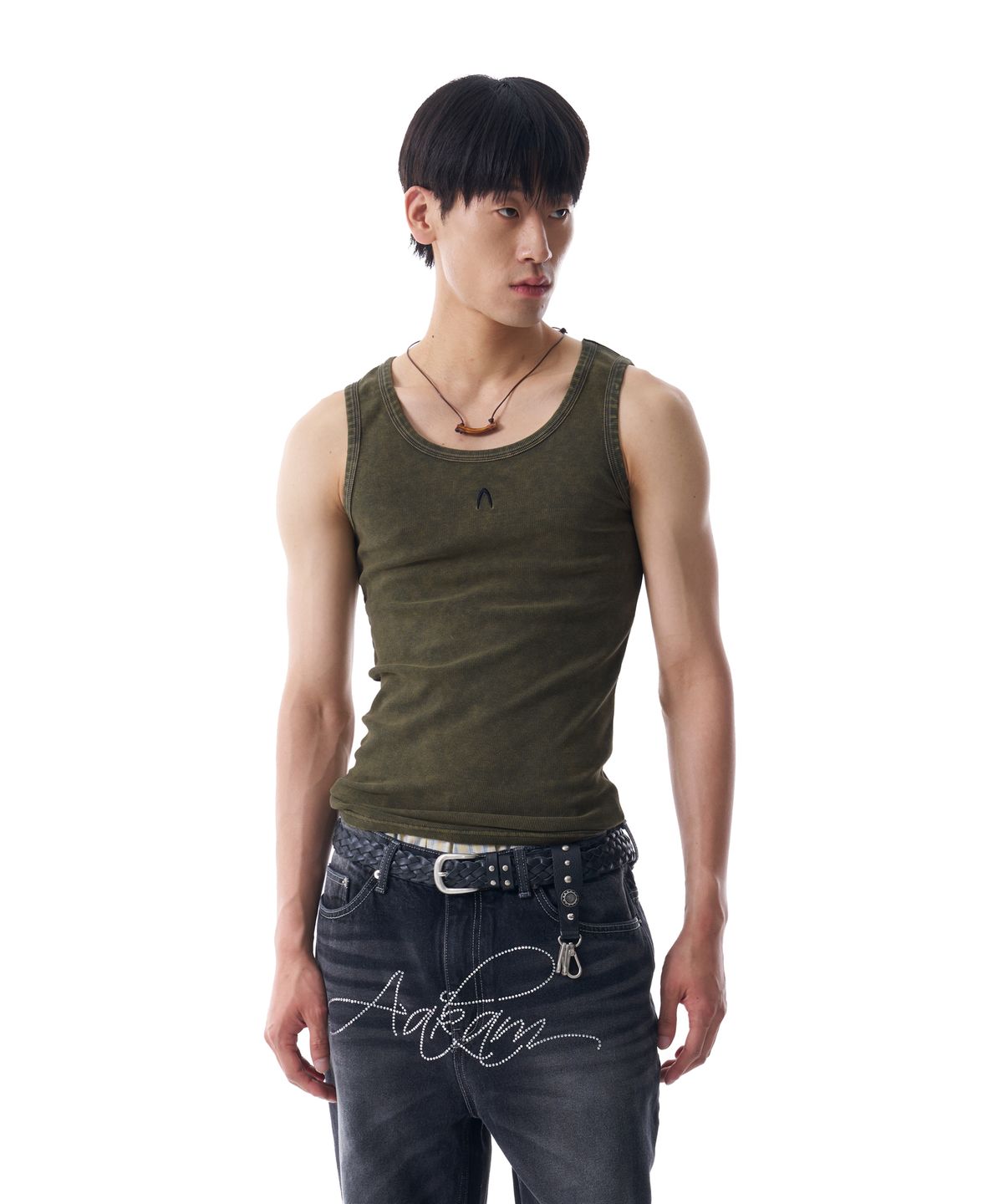 아캄(AAKAM) Vintage Washed Logo Sleeveless (Khaki)