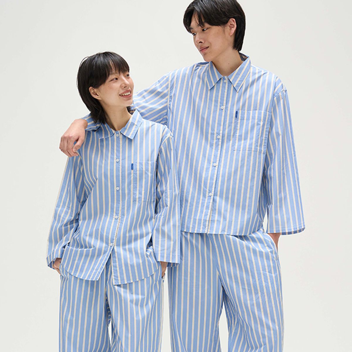 핀카(FINCA) BL107 클래식 홈웨어 파자마 셋업_블루 레이어 스트라이프 2SIZES (선물패키지포함)