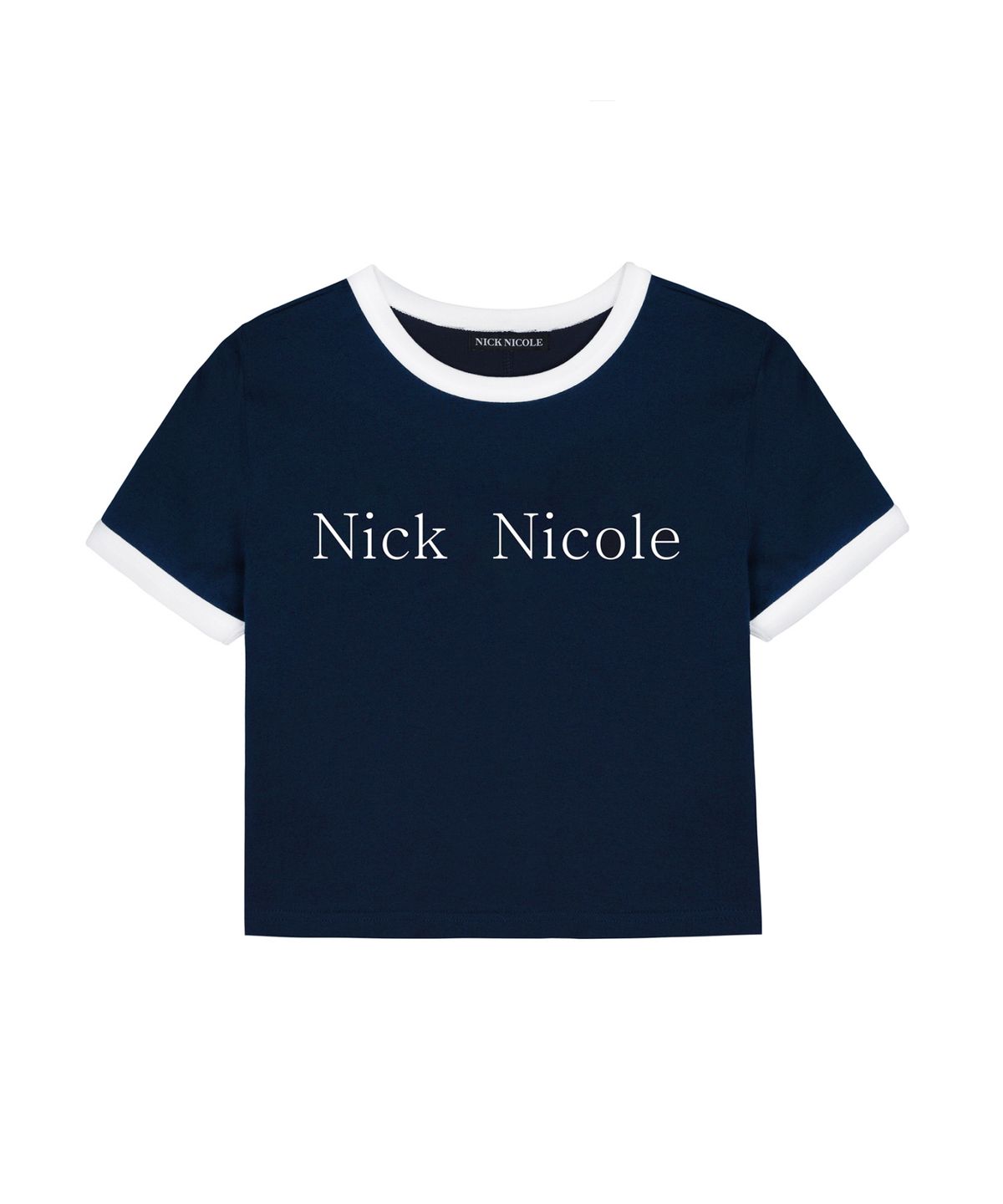닉앤니콜(NICK&NICOLE) NICOLE PRINTING RINGER CROP TOP_NAVY WHITE