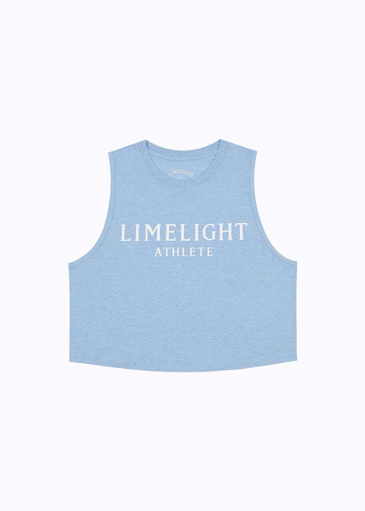 라임라잇 어패럴(LIMELIGHT APPAREL) 애슬릿 우먼즈 크롭 슬리브리스 (스카이 블루 멜란지/화이트)