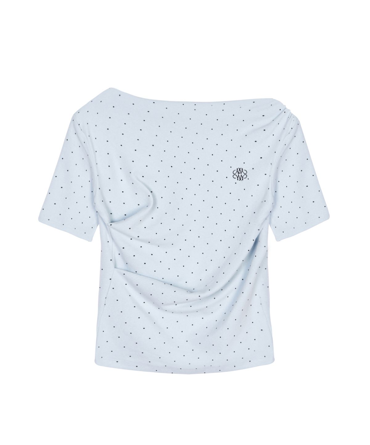 닉앤니콜(NICK&NICOLE) DOT HALF SHIRRING DRAPE BOAT NECK TOP_SORA