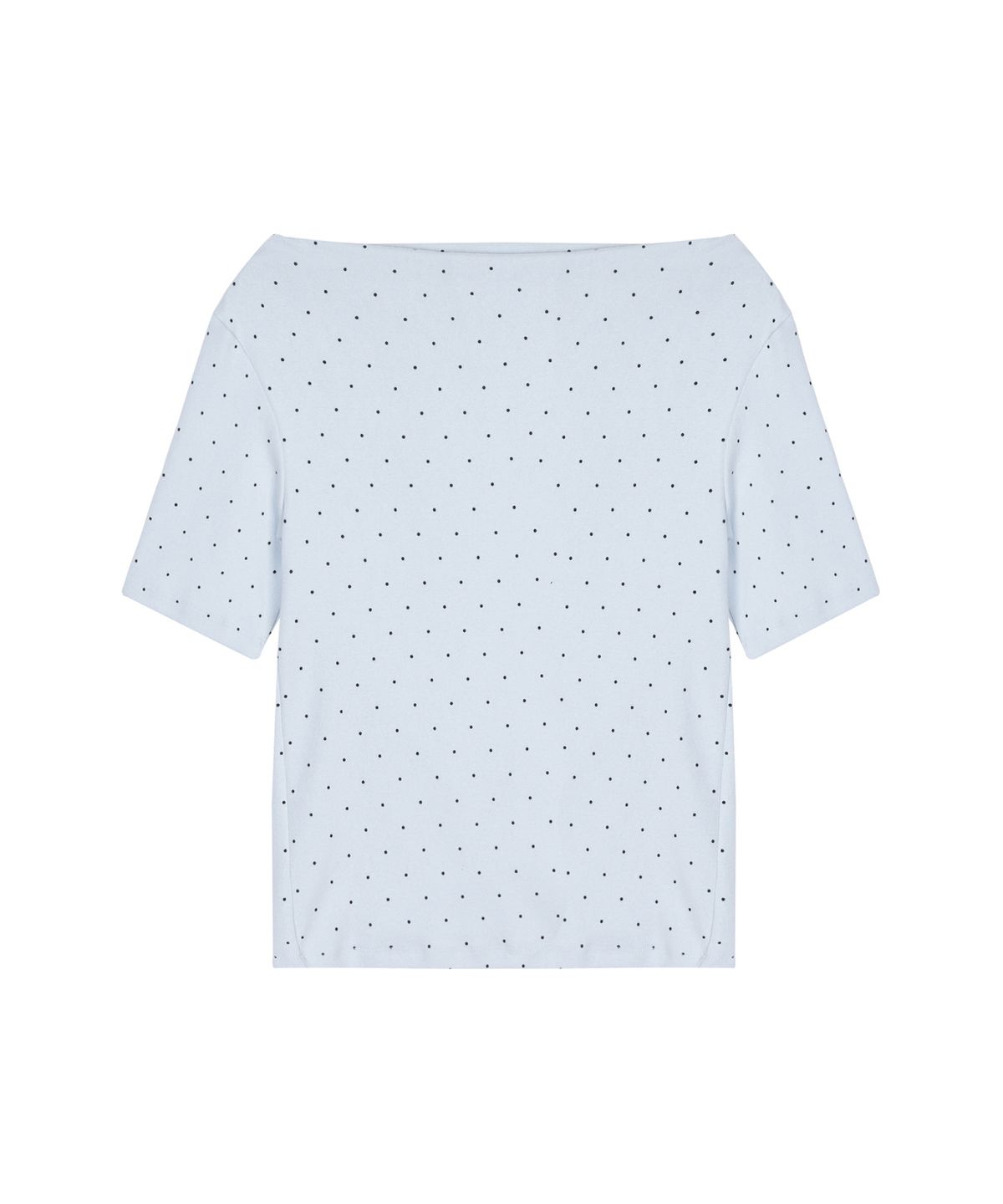 닉앤니콜(NICK&NICOLE) DOT HALF SHIRRING DRAPE BOAT NECK TOP_SORA