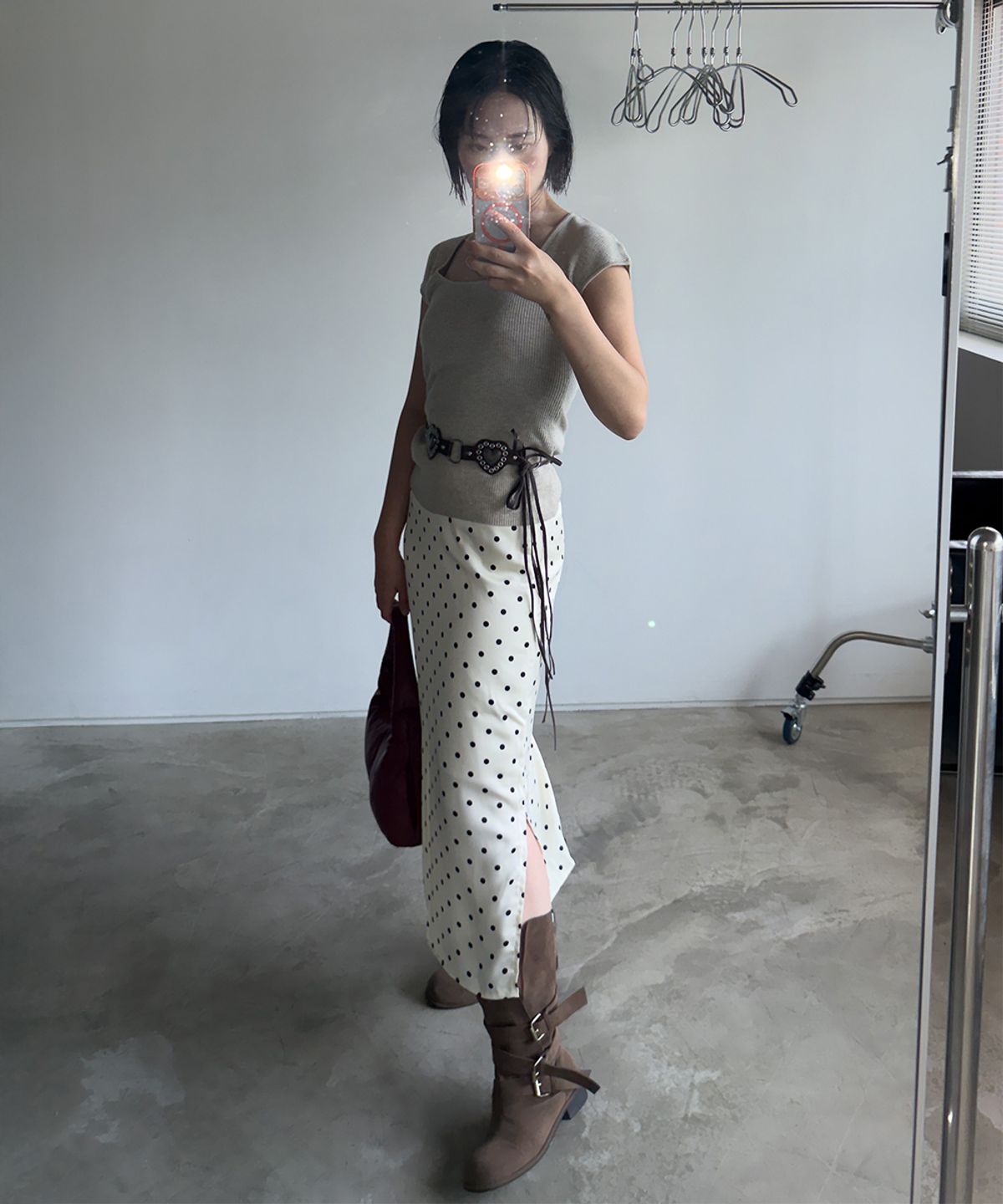 320쇼룸(320SHOWROOM) Polka Dot Banding Skirt Ivory