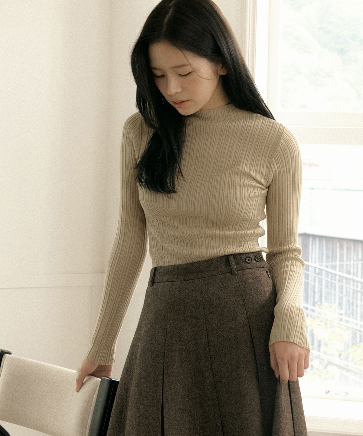 오떼뜨(OCTETTE) RIBBED MOCKNECK LONG SLEEVE KNIT_4COLOR